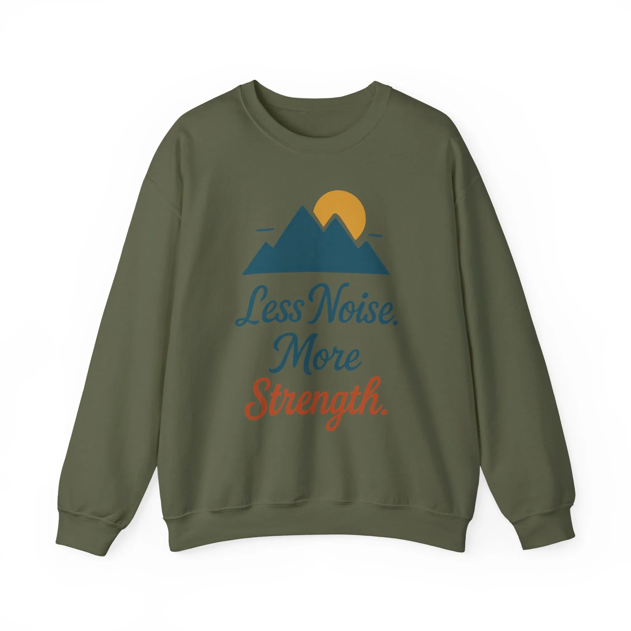 Mens Less Noise More Strength Sweatshirt, Motivational Mountain Pullover Top, Mens Heavy Blend™ Crewneck Sweatshirt - Image 10