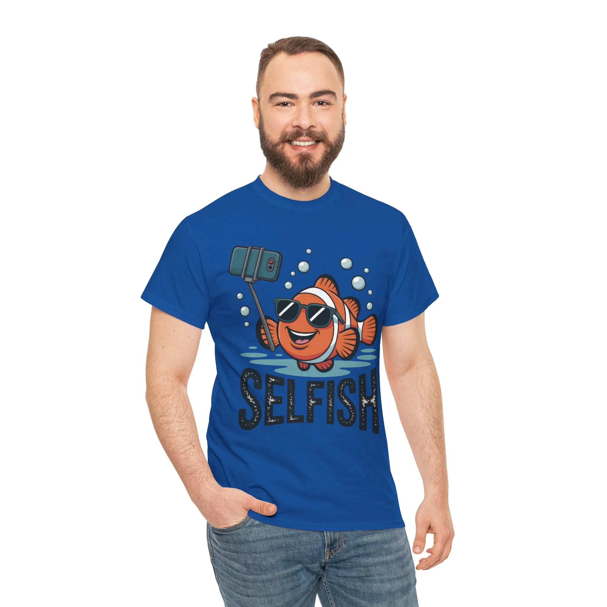 Unisex Heavy Cotton Tee, Mens Selfish Funny Fish T-Shirt, Cute Selfie Graphic Tee, Ocean Humor Shirt - Image 26