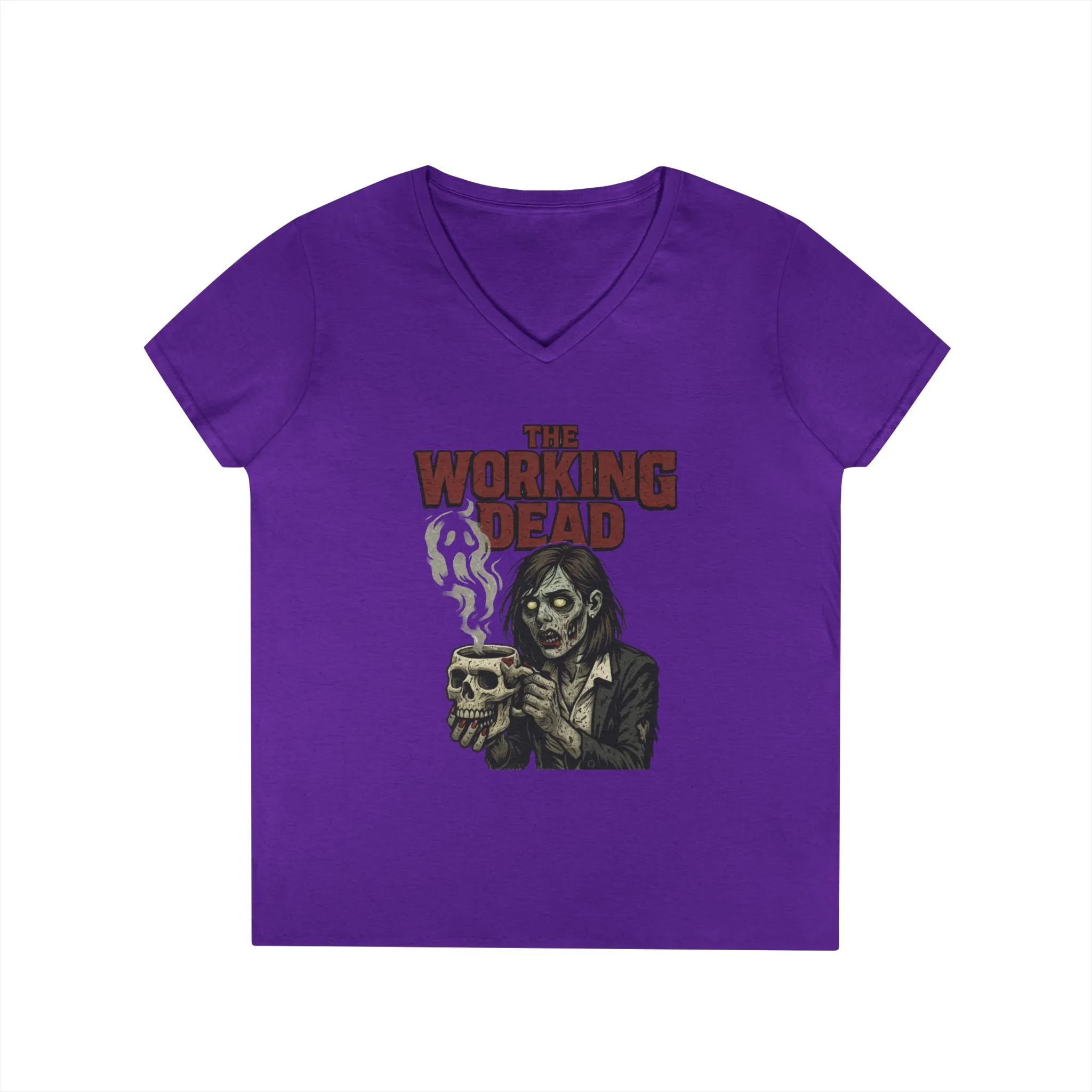 Ladies' V-Neck T-Shirt, The Working Dead Women's Zombie Funny Office T-Shirt, Meeting Humor Tee, Halloween Work Tee - Image 22