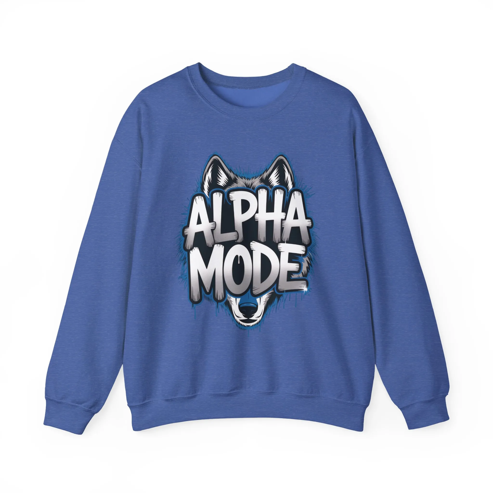 Mens Heavy Blend™ Crewneck Sweatshirt, Alpha Mode Mens Wolf Graphic Crewneck Sweatshirt - Image 2