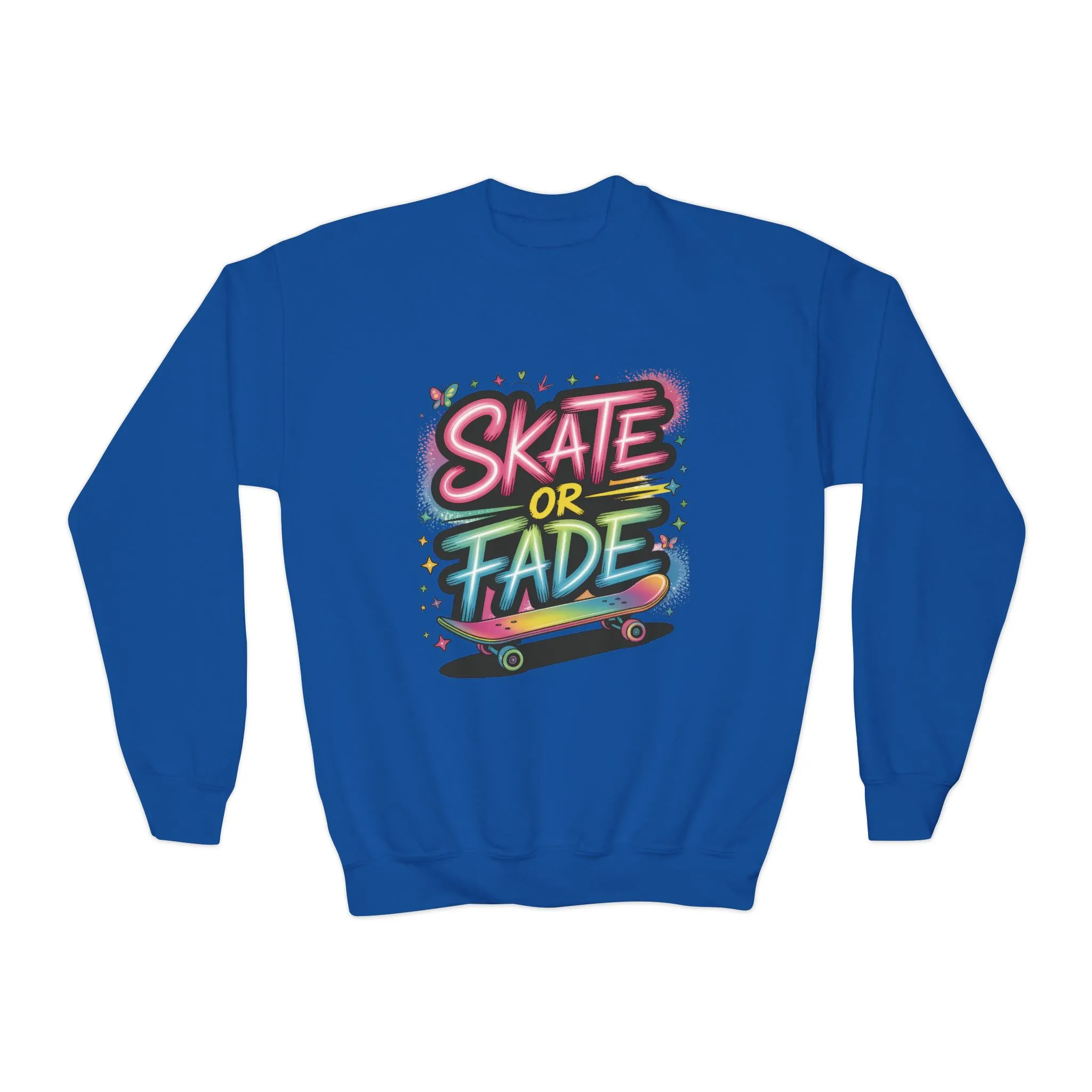 Youth Crewneck Sweatshirt, Skate Or Fade Girls Sweatshirt, Colorful Graffiti Skateboarding Crewneck Sweatshirt, Youth Streetwear Gift - Image 14
