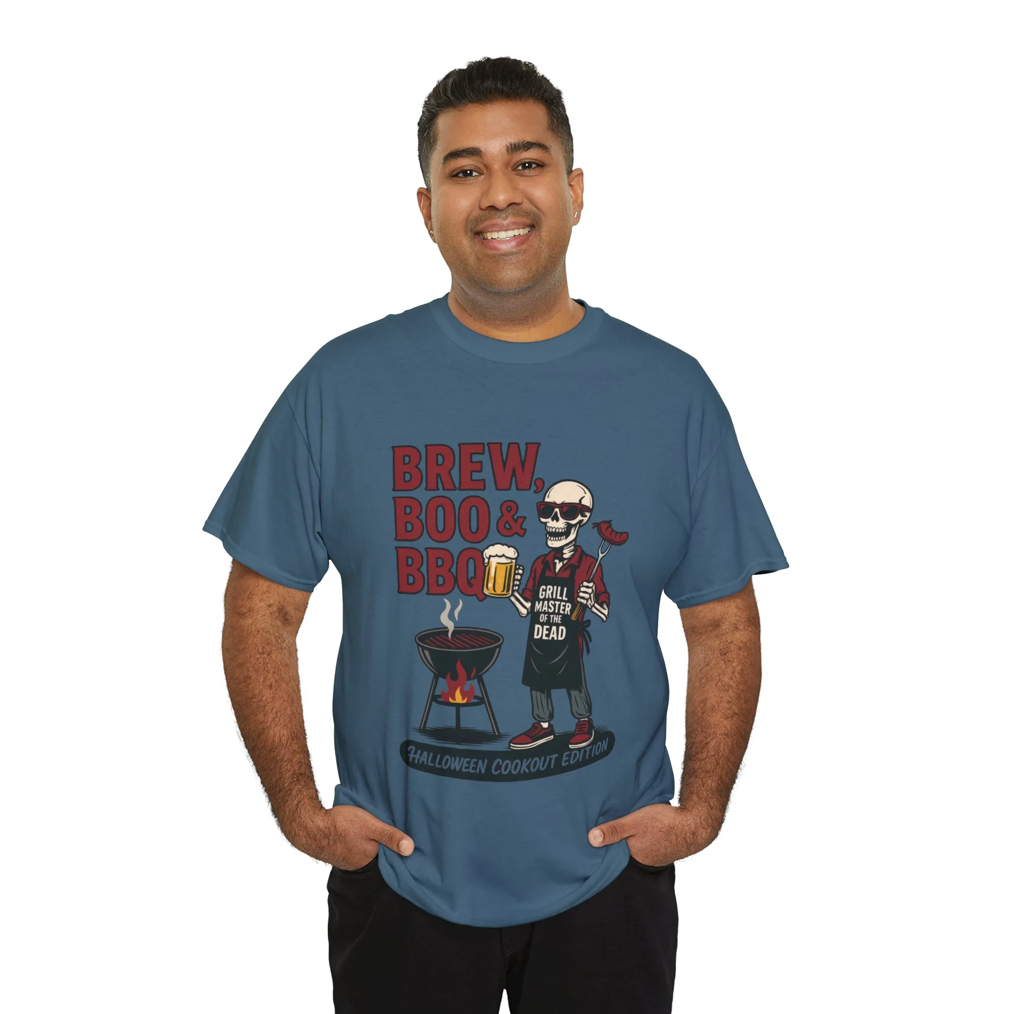 Halloween BBQ Men's T-Shirt, Brew Boo&BBQ Skeleton Grill Master Tee, Funny Dad Gift, Grill Master Tee, Grill Dad Halloween - Image 18