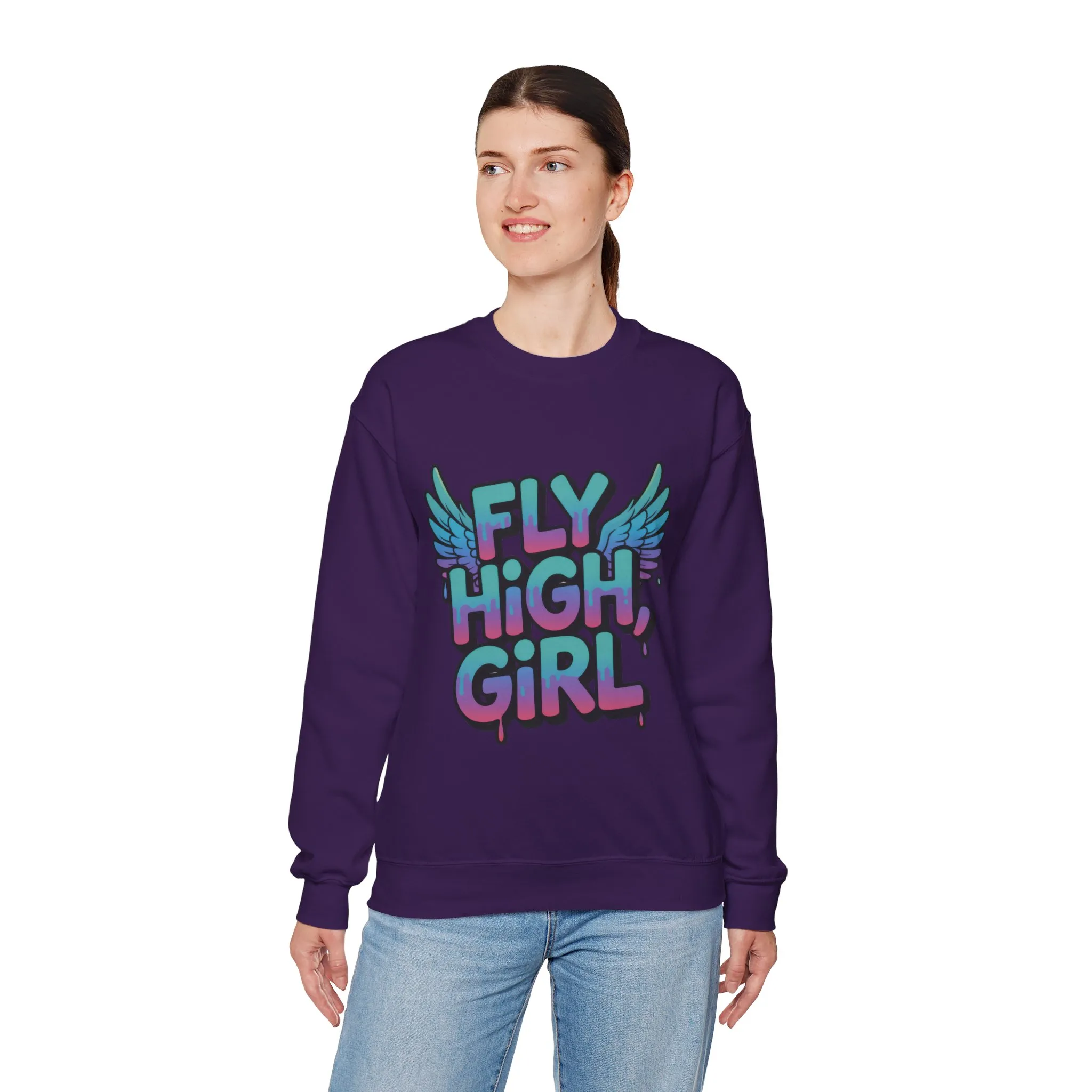 Women's Sweatshirt Fly High Girl, Graffiti Drip Angel Wings Streetwear Pullover Top - Image 21