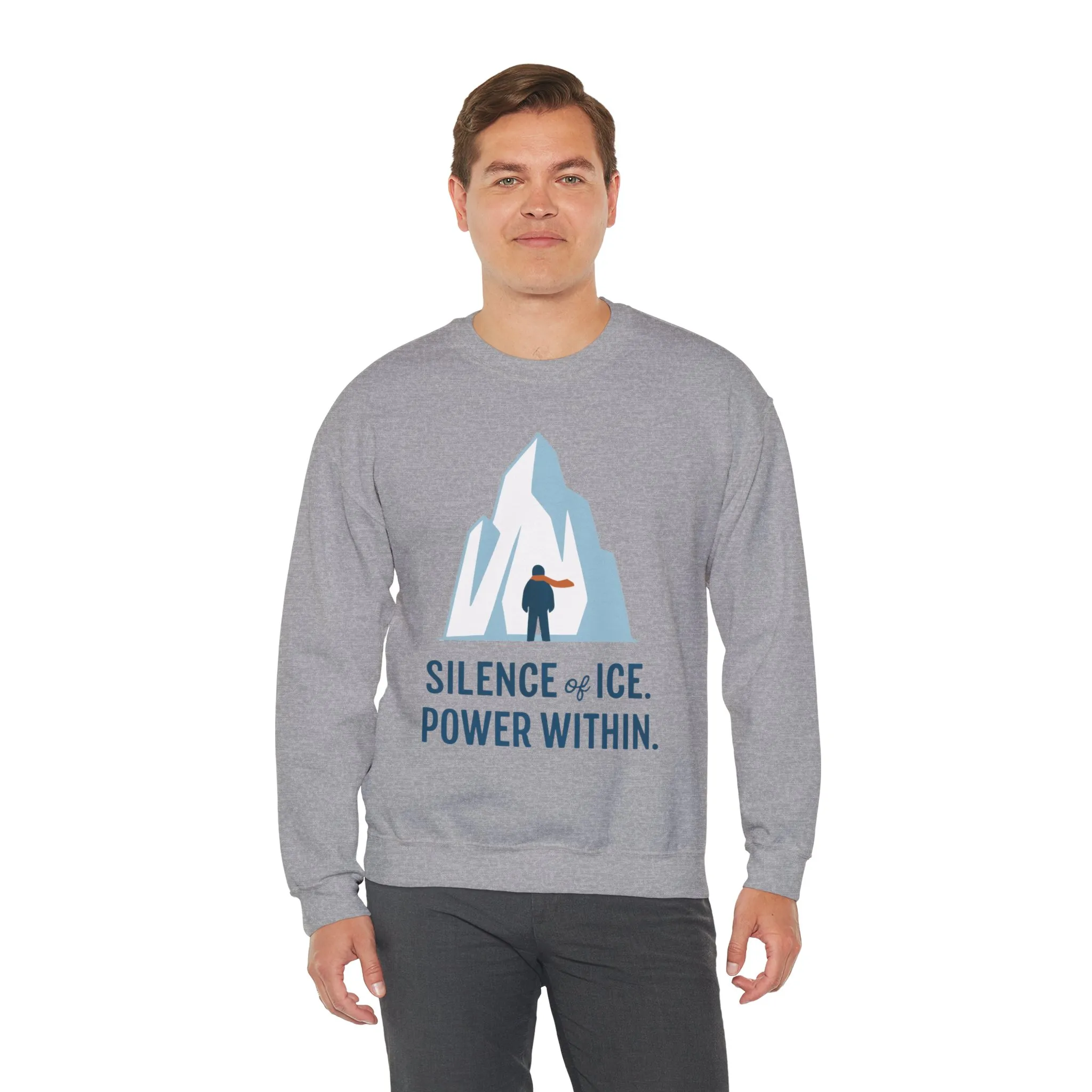 Mens Heavy Blend™ Crewneck Sweatshirt, Silence of Ice Power Within Sweatshirt, Nordic Iceberg Minimalist Pullover - Image 3