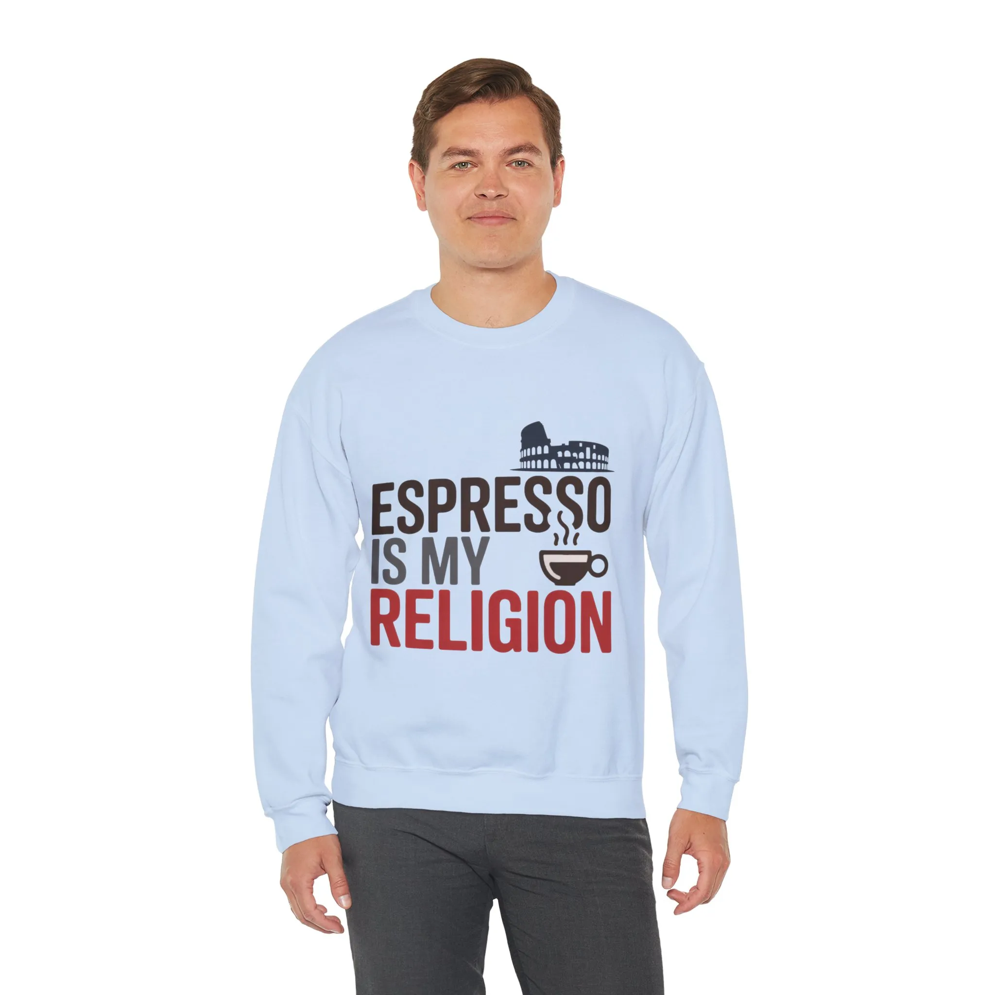 Mens Heavy Blend™ Crewneck Sweatshirt, Espresso Is My Religion Coffee Rome Mens Sweatshirt, Barista Gift, Coffee Lover Gift - Image 15