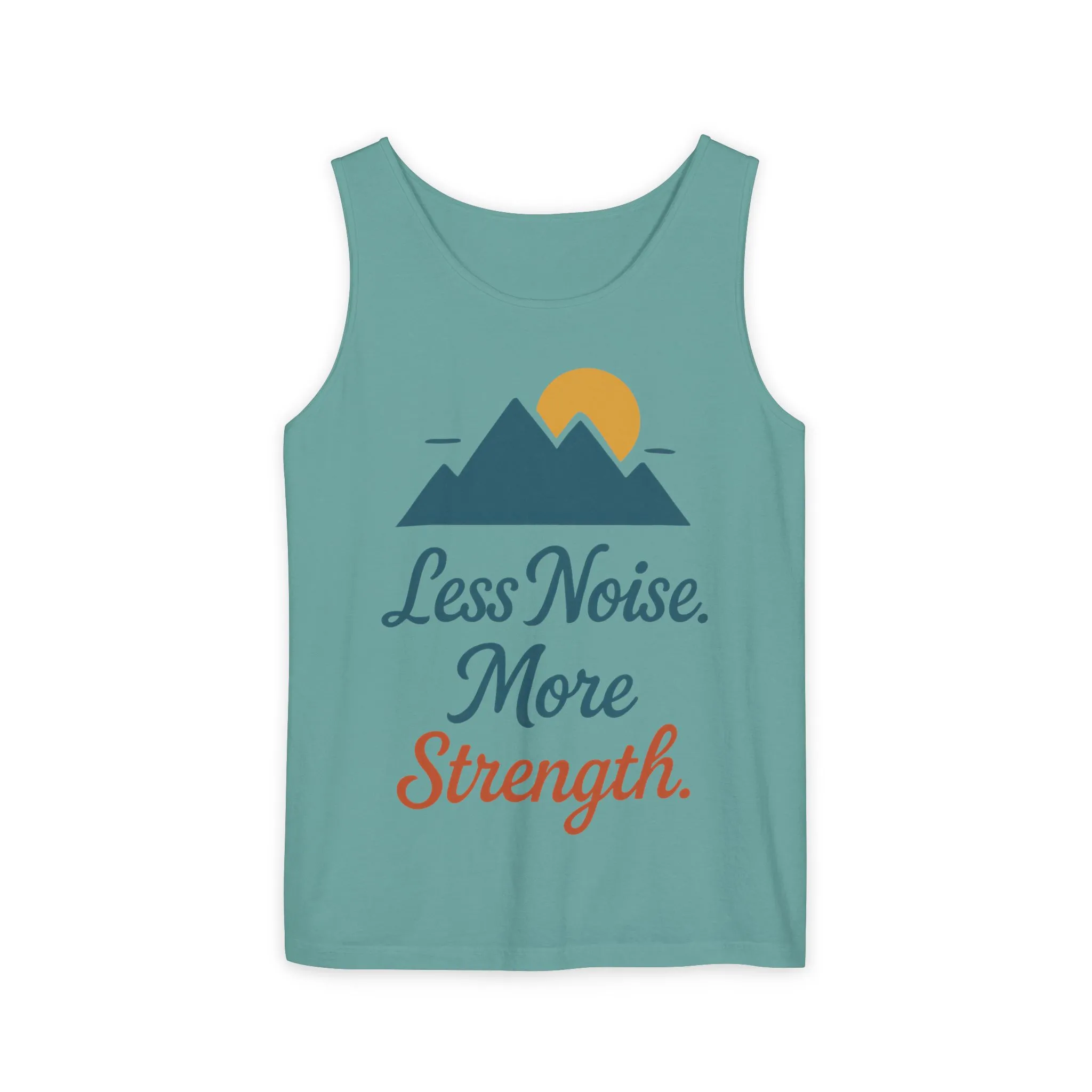 Mens Garment-Dyed Tank Top, Mens Less Noise More Strength Tank Top, Minimal Mountain Fitness Graphic Shirt - Image 16