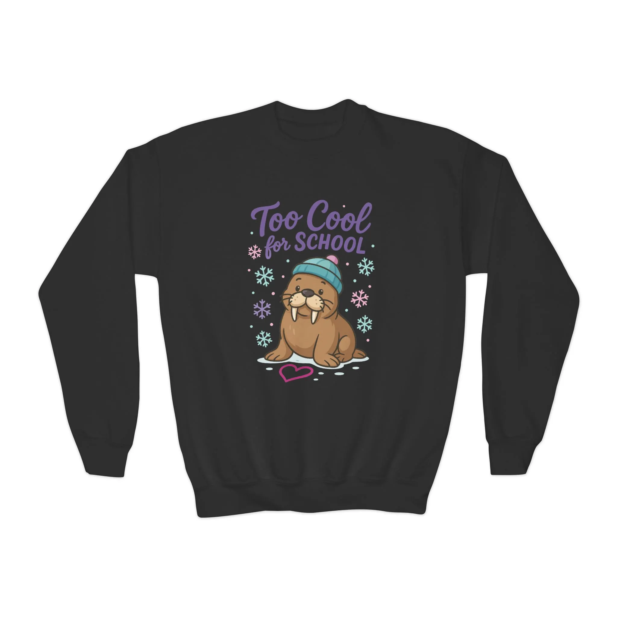 Youth Crewneck Sweatshirt, Kids Too Cool for School Walrus Sweatshirt, Funny Animal Pullover, Cute Winter Top - Image 4