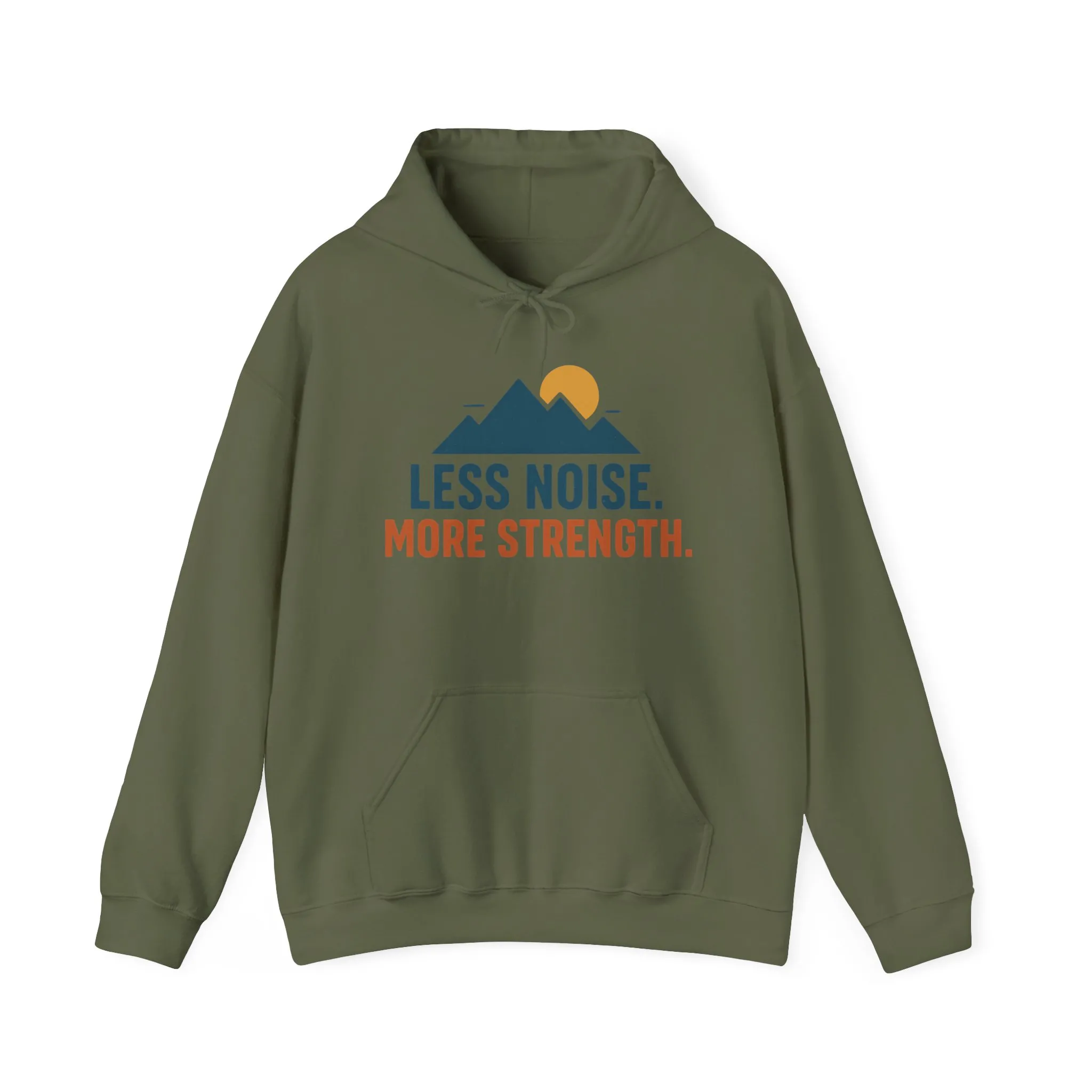 Men’s Less Noise More Strength Hoodie, Motivational Mountain Graphic Pullover, Mens Heavy Blend™ Hooded Sweatshirt - Image 13