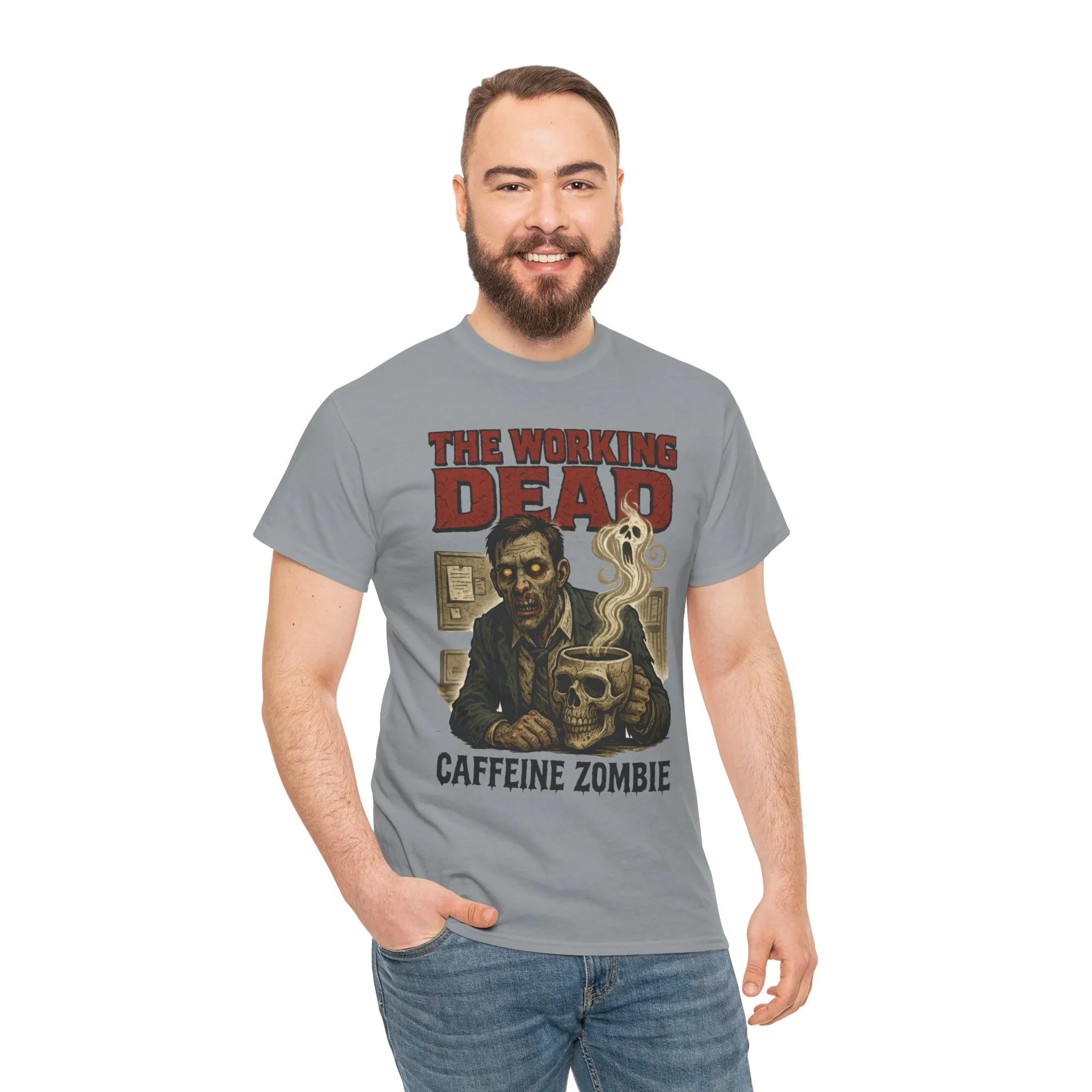 The Working Dead Men's Funny Zombie Work T-Shirt, Office Humor Tee, Halloween Office Tee, Coffee Zombie Shirt