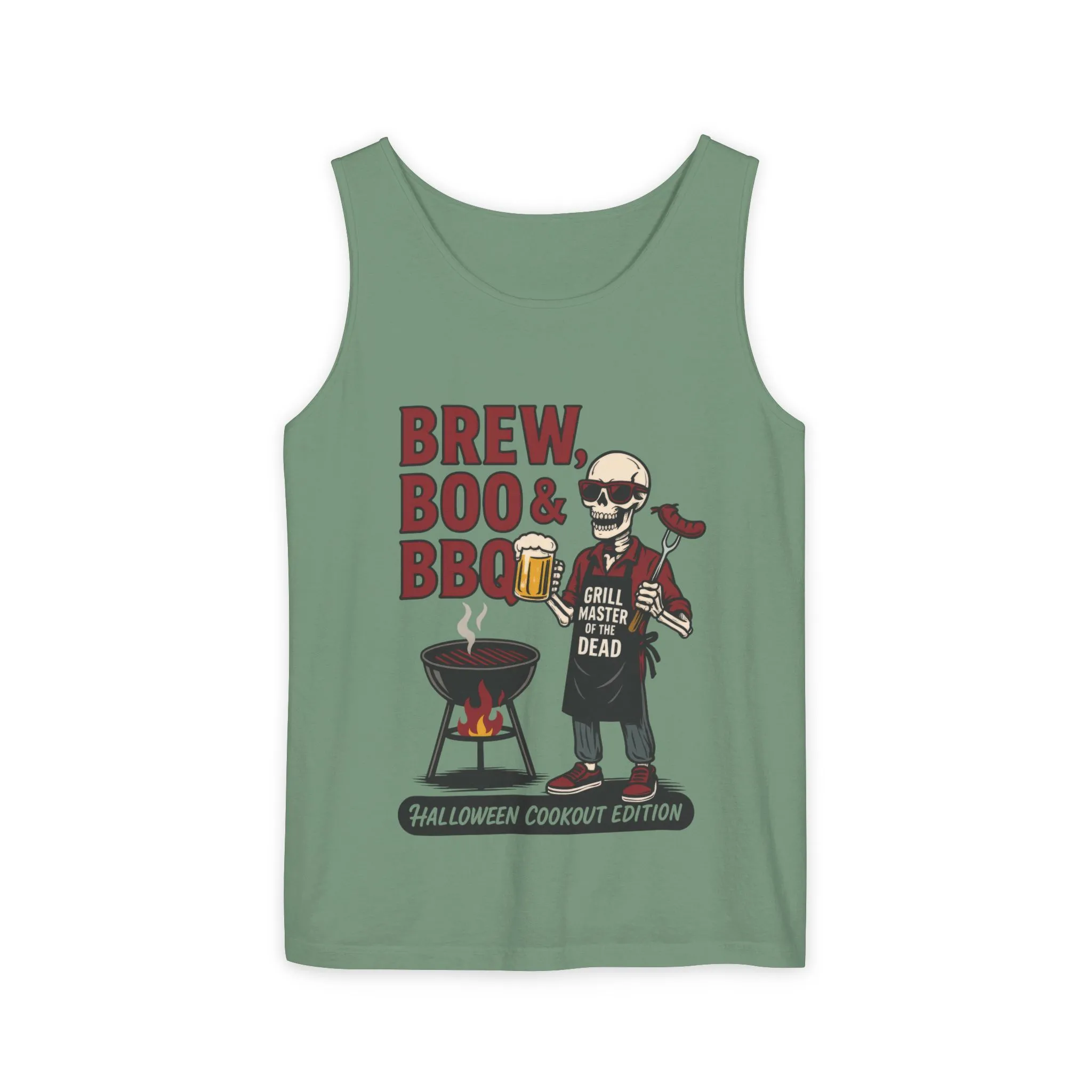 Halloween BBQ Men's Tank Top, Brew Boo & BBQ Skeleton Grill Master, Funny Dad Gift, Grill Master Top, Funny Skeleton Top - Image 9