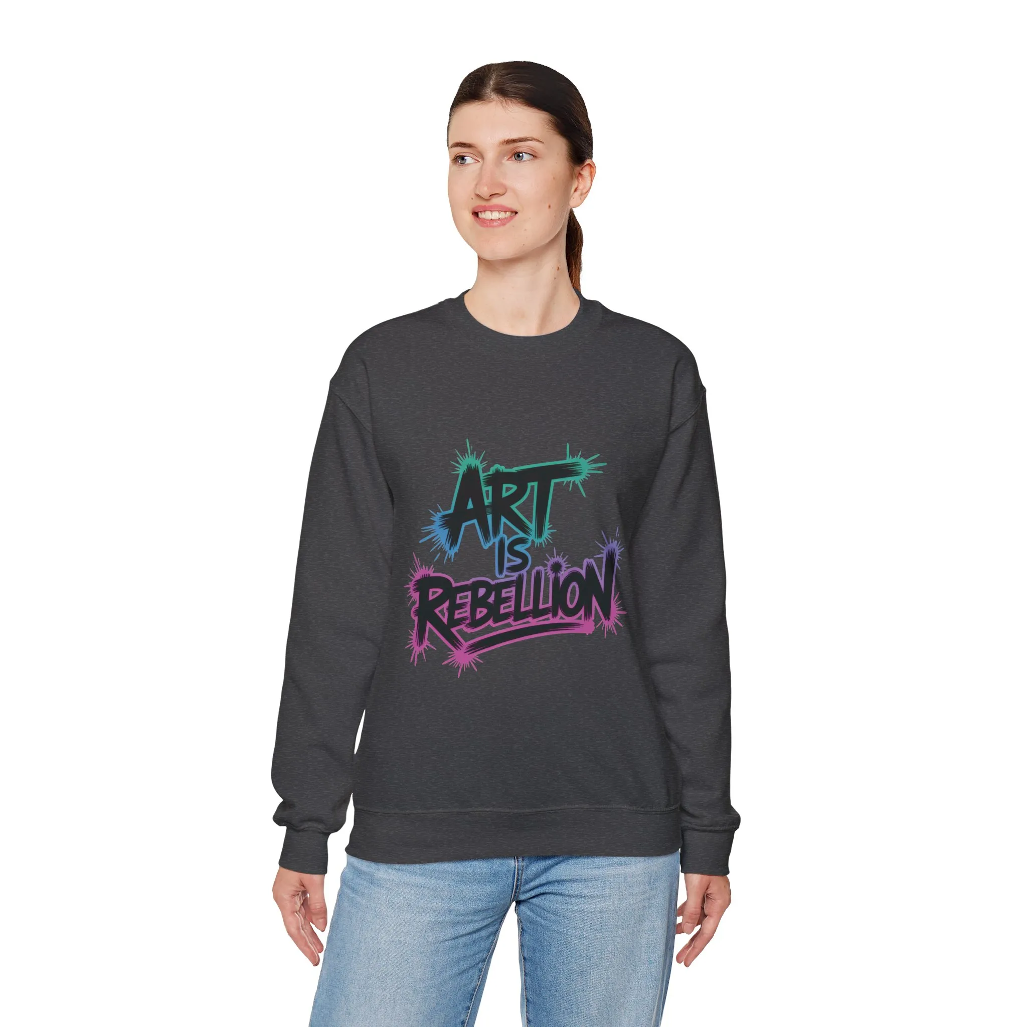 Art Is Rebellion Women's Sweatshirt, Graffiti Graphic Pullover, Bold Rebel Street Art Statement Top, Heavy Blend™ Crewneck Sweatshirt - Image 14
