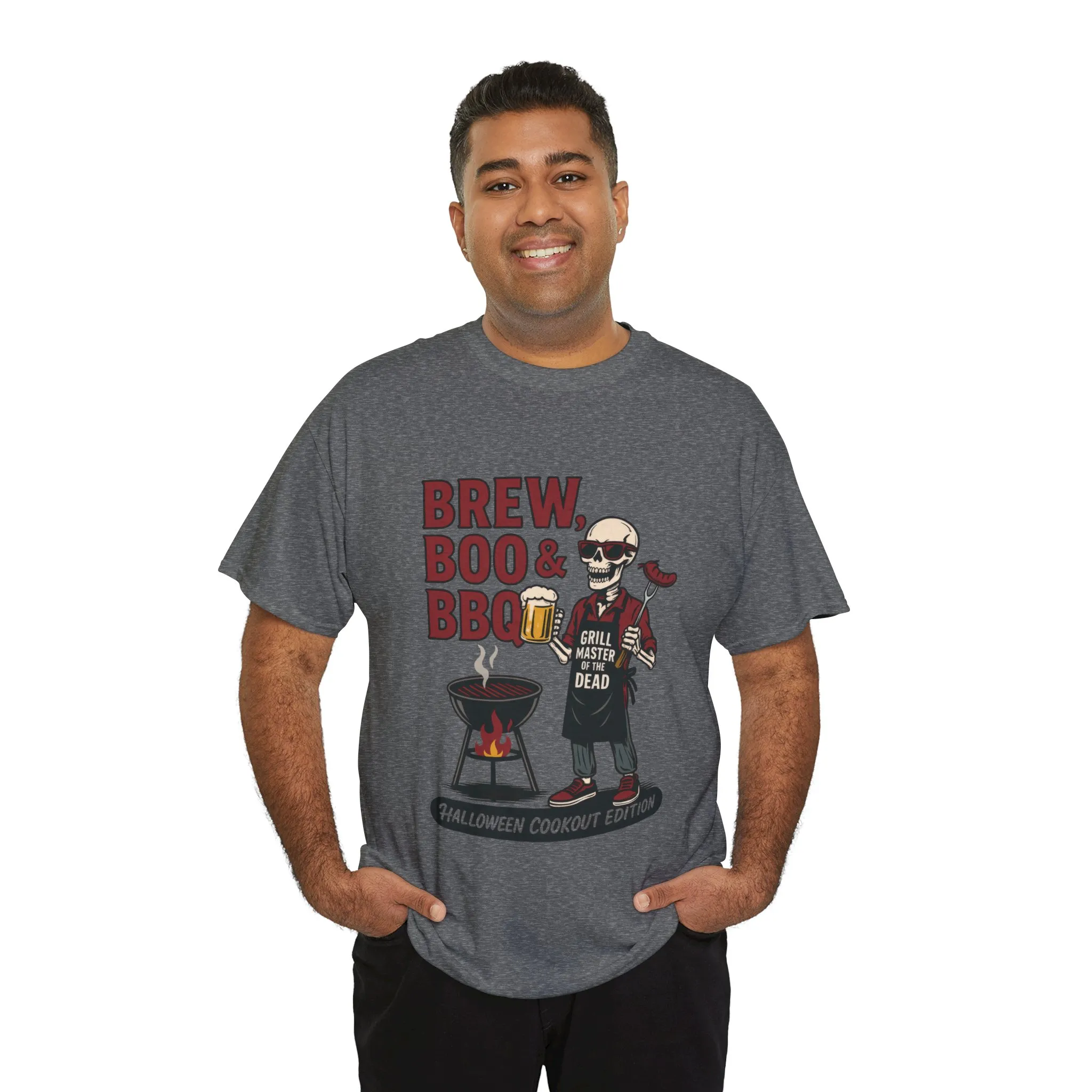 Halloween BBQ Men's T-Shirt, Brew Boo&BBQ Skeleton Grill Master Tee, Funny Dad Gift, Grill Master Tee, Grill Dad Halloween - Image 12