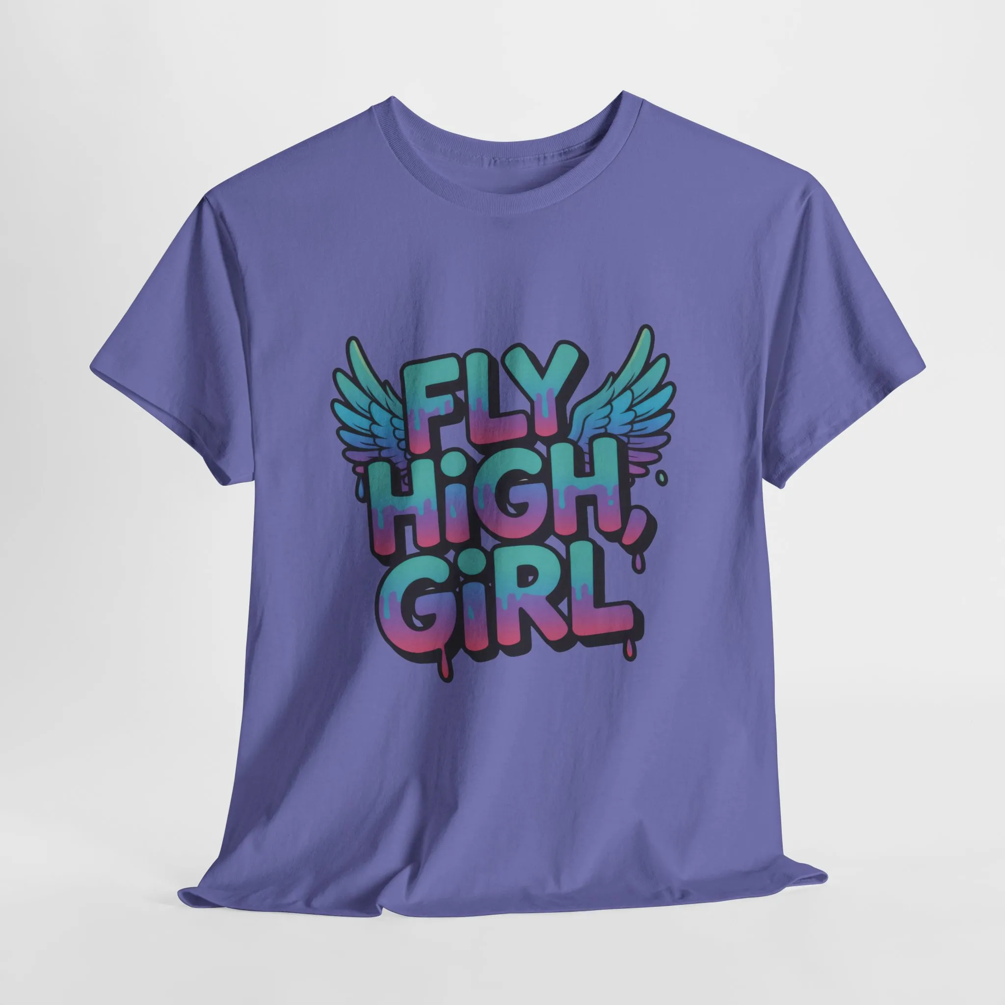 Women's Graphic Tee Fly High Girl, Angel Wings Graffiti Drip T-Shirt, Bold Streetwear Top - Image 2