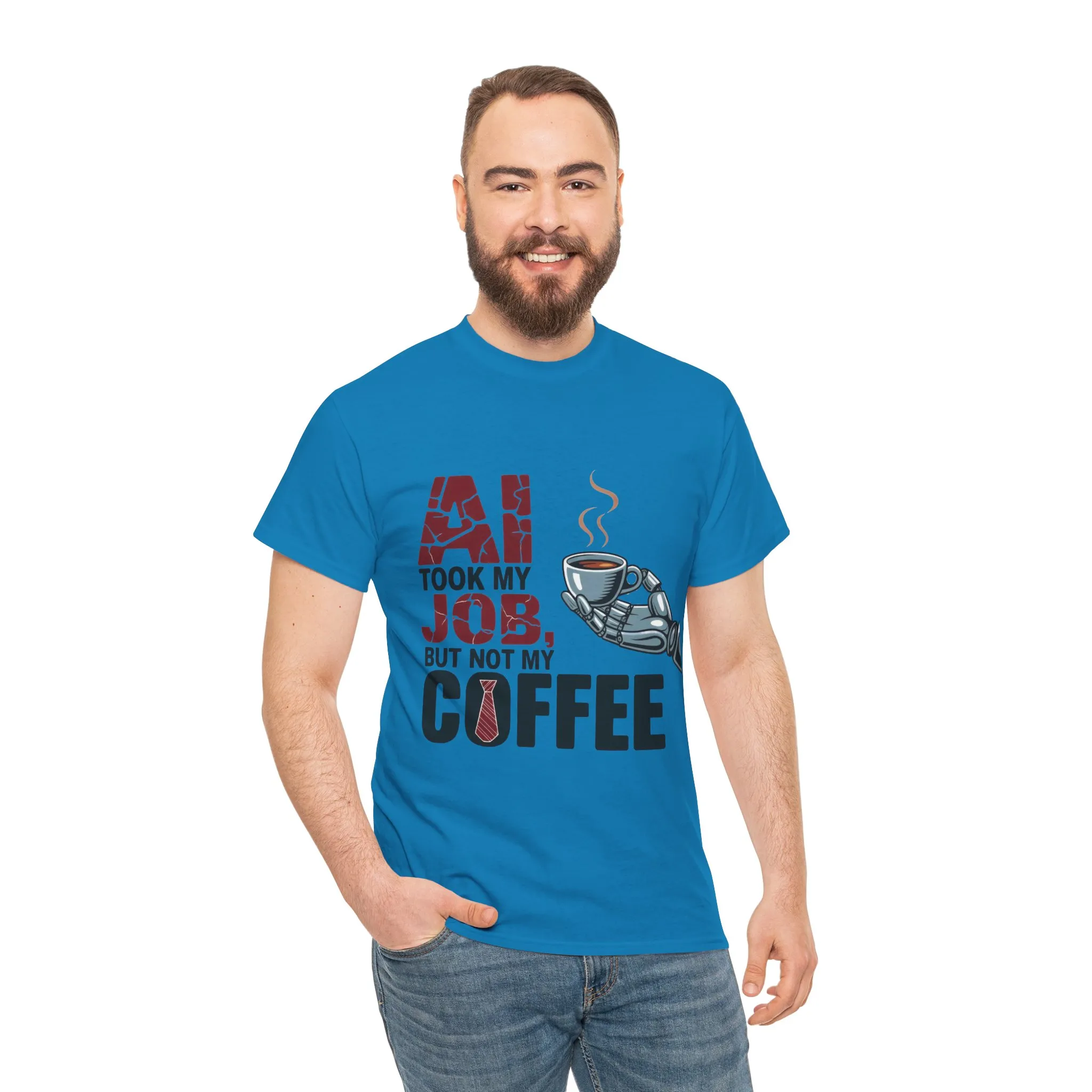 Men's AI Coffee T-Shirt, Funny Robot Humor Graphic Tee, Geek Job Joke Shirt for Him, Men's Heavy Cotton Tee, Sarcastic Work Shirt - Image 26