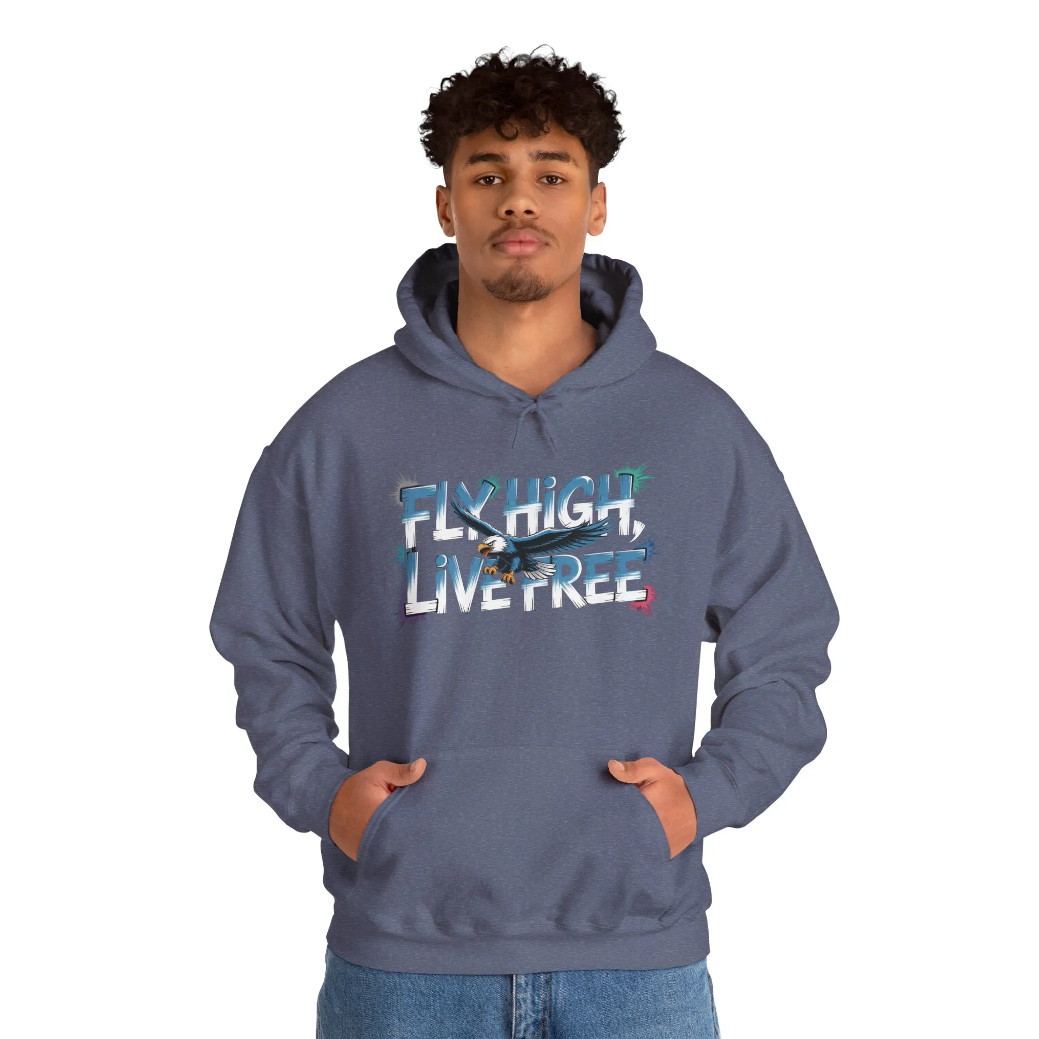 Mens Heavy Blend™ Hooded Sweatshirt, Fly High Live Free Eagle Mens Hoodie Streetwear - Image 31
