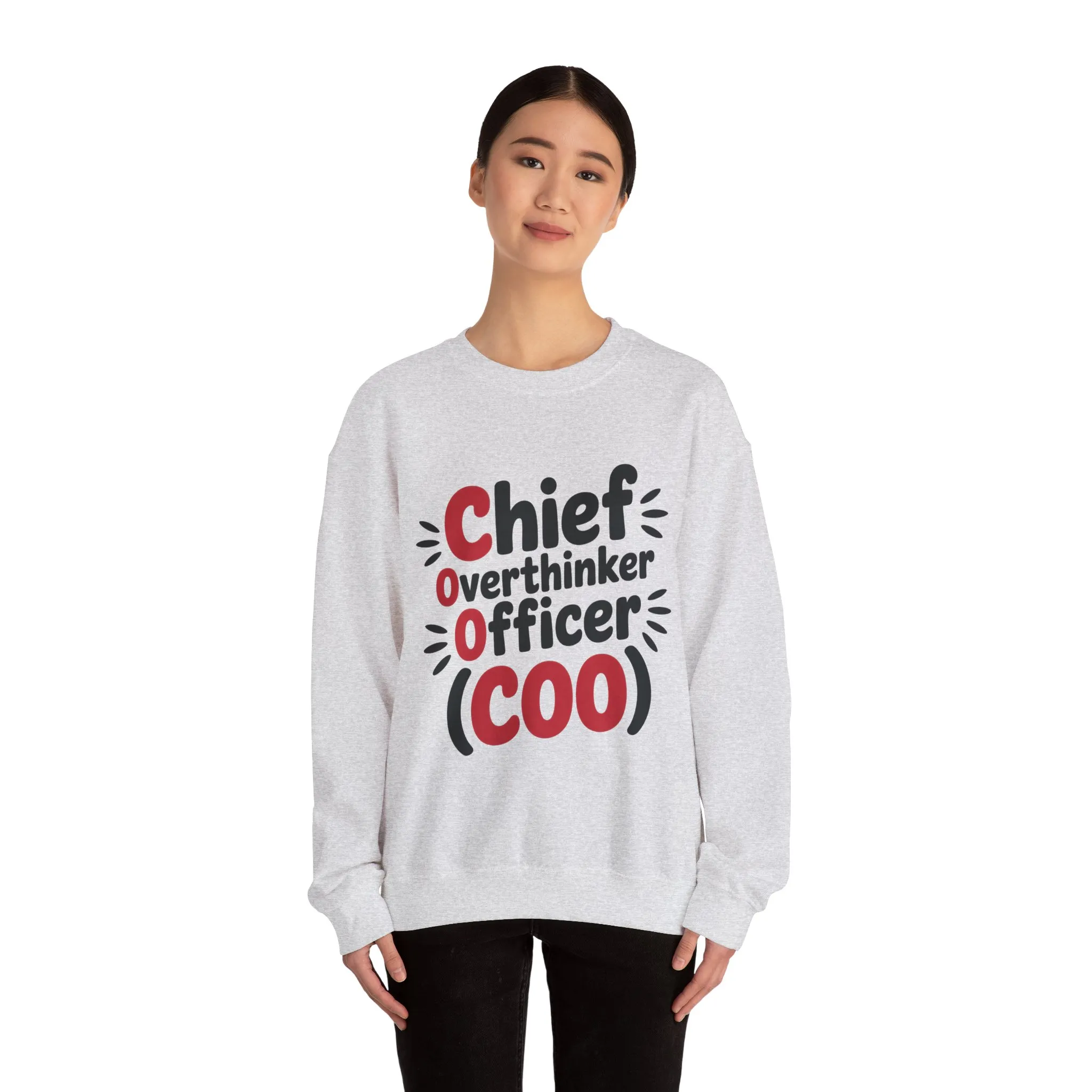 Chief Overthinker Officer Women's Sweatshirt, COO Funny Office Humor Graphic Pullover, Women's Heavy Blend™ Crewneck Sweatshirt - Image 4