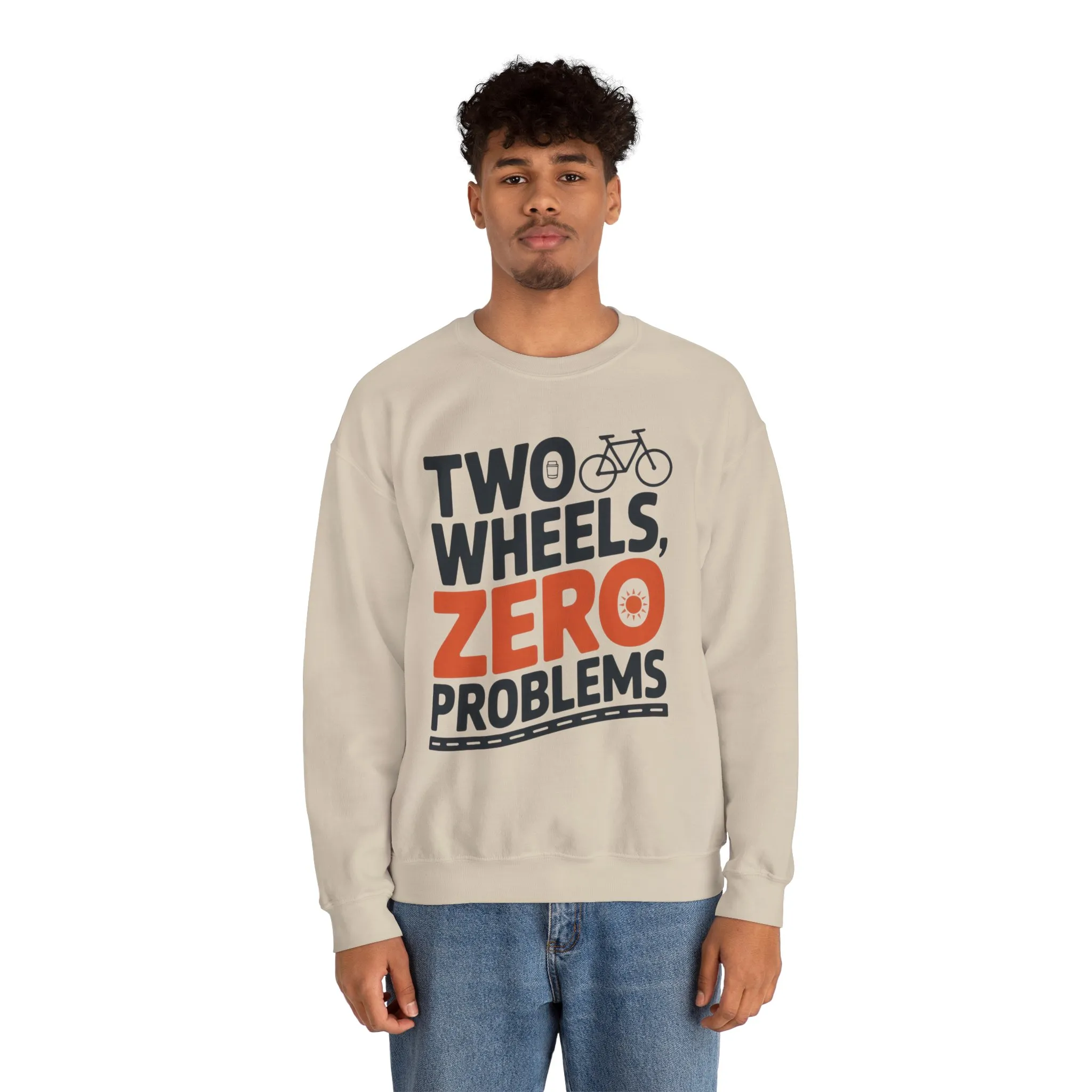 Mens Heavy Blend™ Crewneck Sweatshirt, Two Wheels Zero Problems Mens Casual Biker Sweatshirt, Gift for Cyclists - Image 5