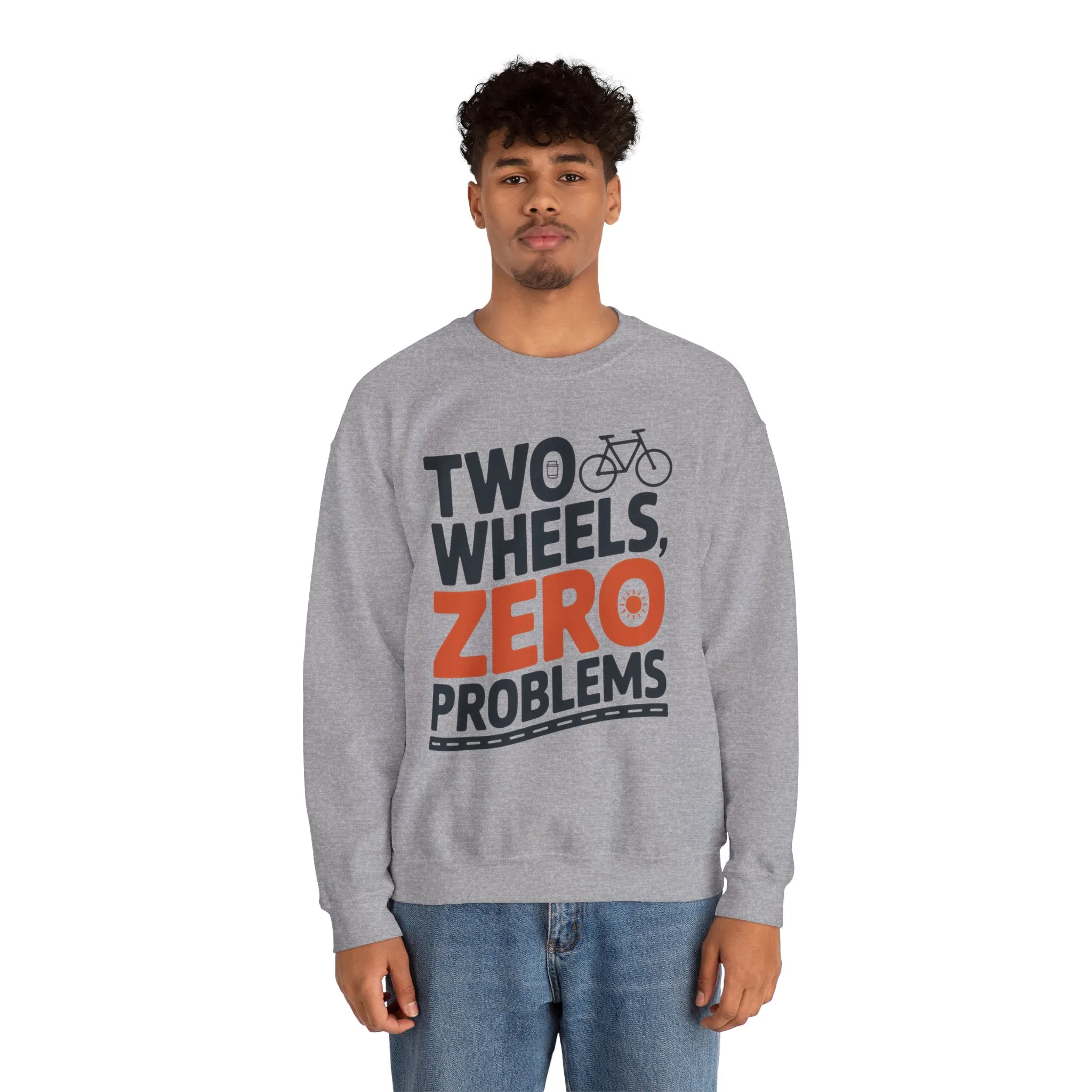 Mens Heavy Blend™ Crewneck Sweatshirt, Two Wheels Zero Problems Mens Casual Biker Sweatshirt, Gift for Cyclists - Image 8