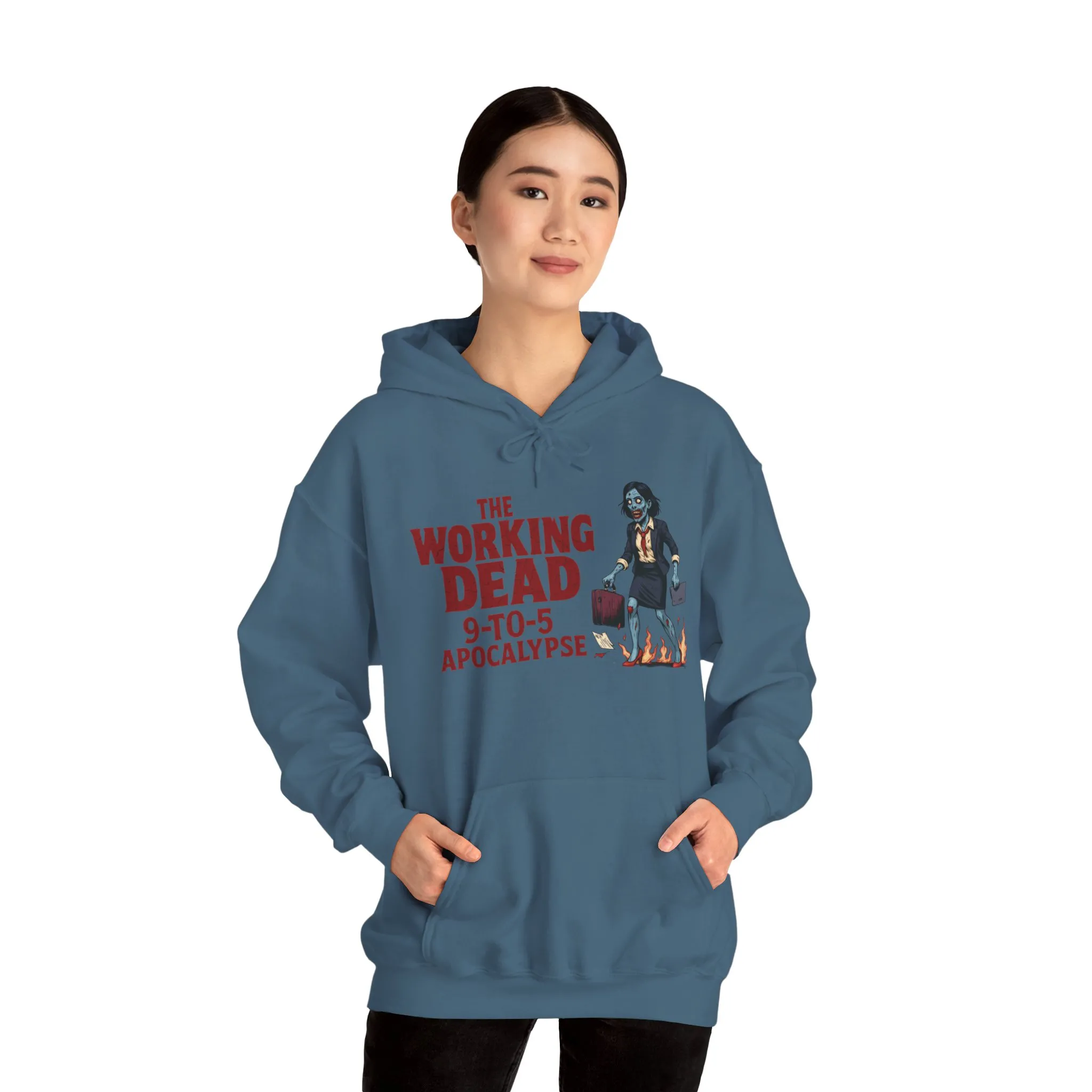The Working Dead 9-to-5 Apocalypse Hoodie, Women's Horror Office Zombie Sweatshirt, Halloween Zombie Top, Halloween Work Top - Image 23