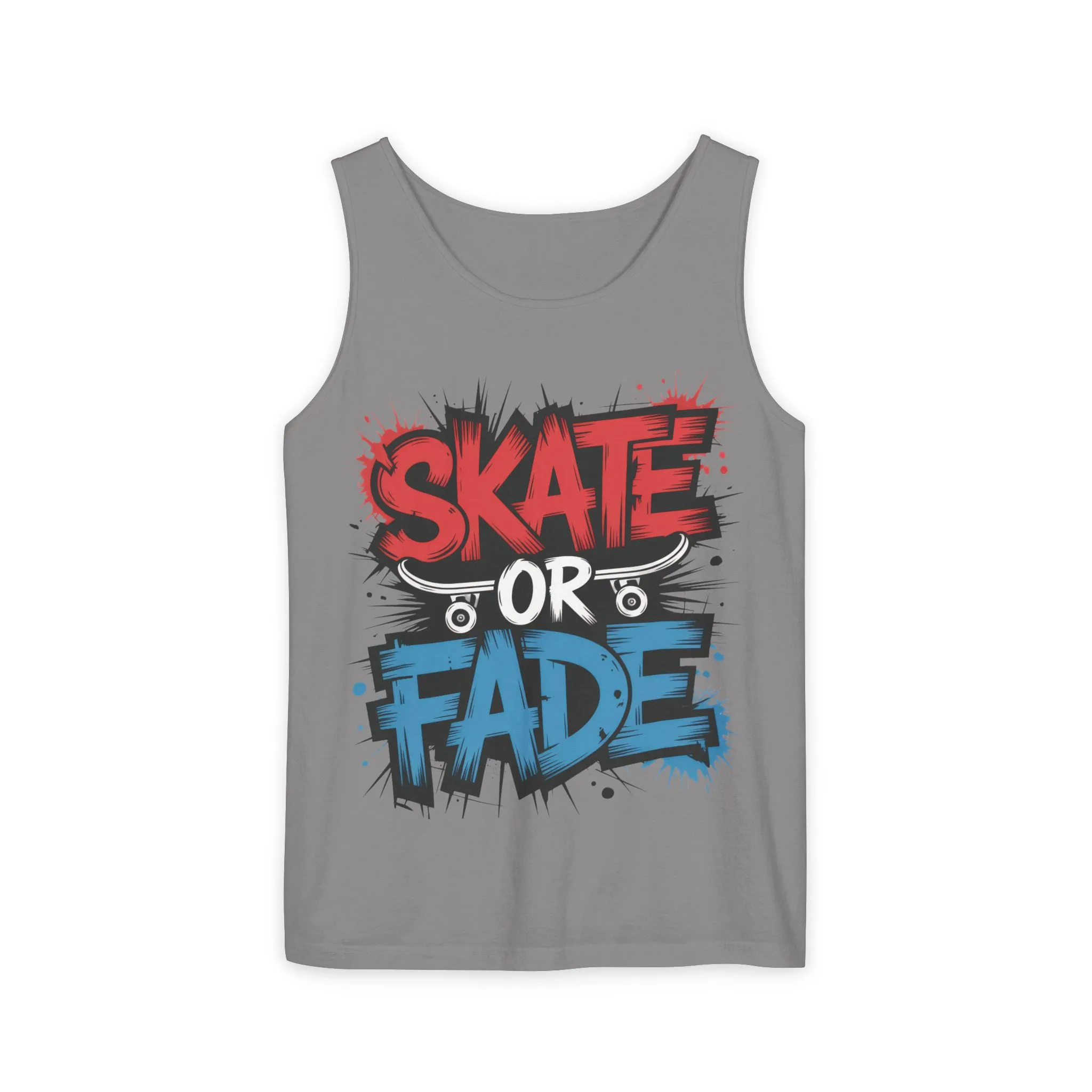 Skate Or Fade Men's Tank Top, Graffiti Skateboard Graphic Muscle Shirt, Urban Streetwear Sleeveless Top, Men's Garment-Dyed Tank Top - Image 2