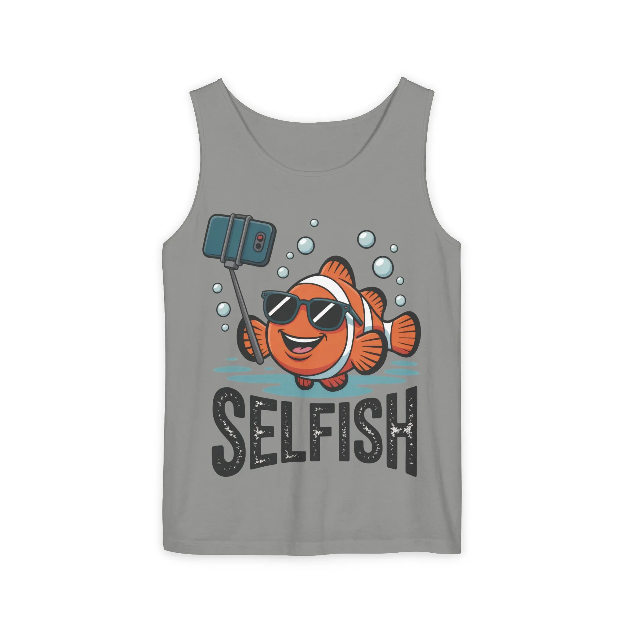 Mens Garment-Dyed Tank Top, Mens Selfish Funny Fish Tank Top, Cute Selfie Graphic Shirt, Ocean Humor Top - Image 19
