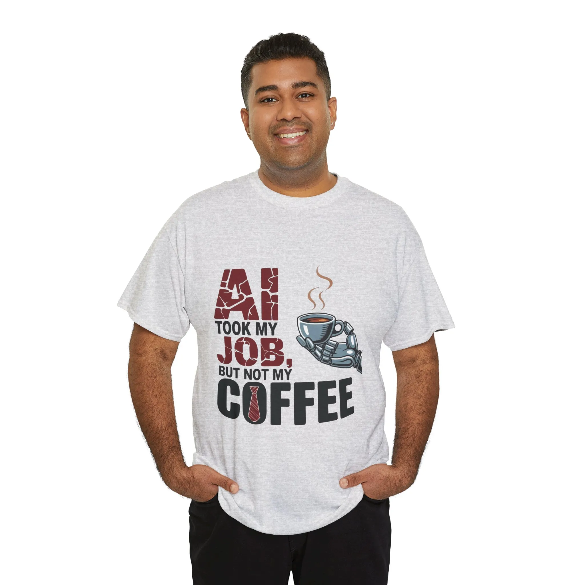Men's AI Coffee T-Shirt, Funny Robot Humor Graphic Tee, Geek Job Joke Shirt for Him, Men's Heavy Cotton Tee, Sarcastic Work Shirt - Image 6