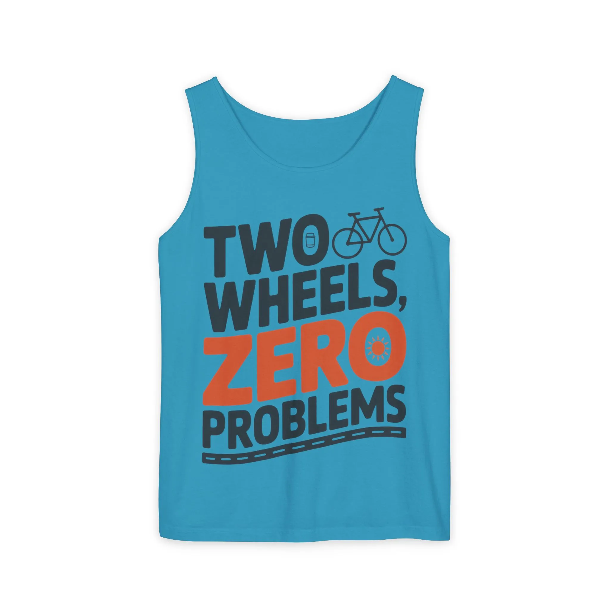 Mens Garment-Dyed Tank Top, Two Wheels Zero Problems Mens Cycling Graphic Tank, Gift for Cyclists - Image 13