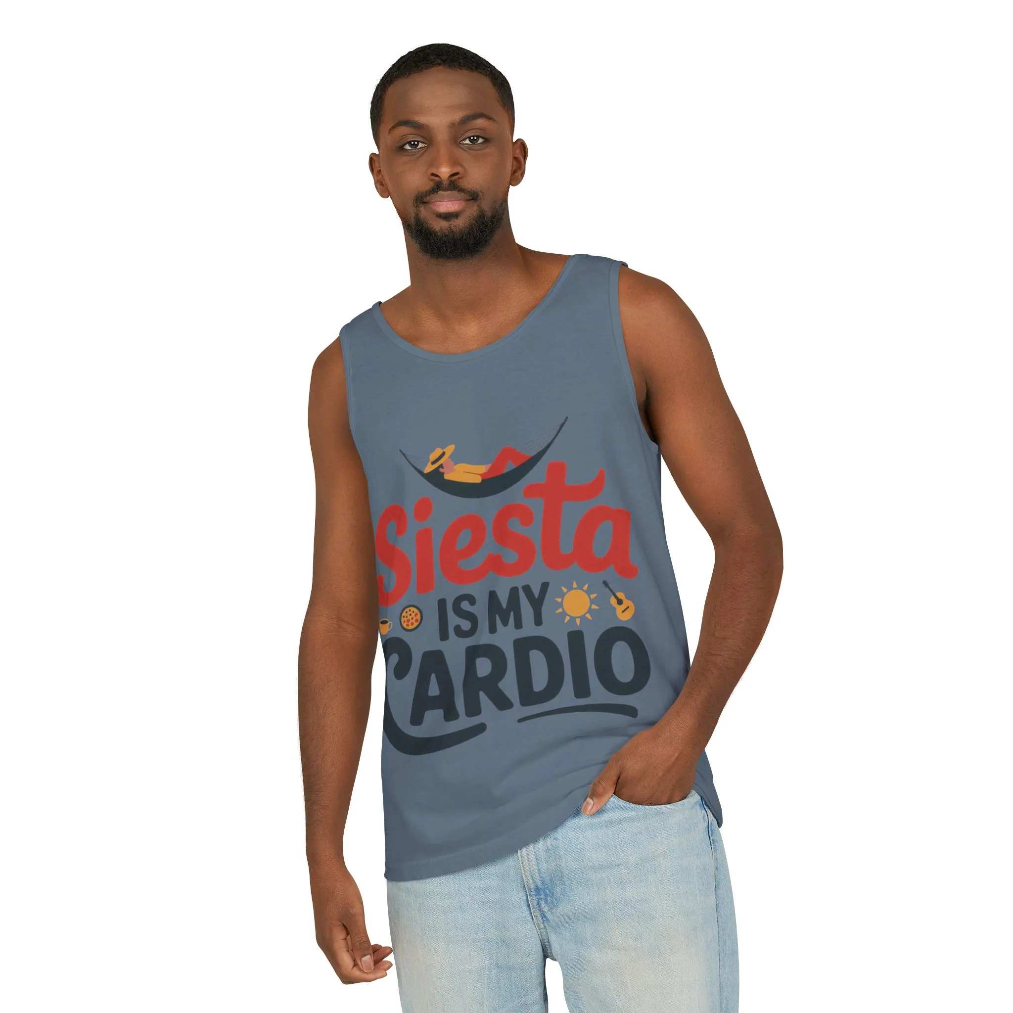 Mens Garment-Dyed Tank Top, Siesta Is My Cardio Funny Mens Tank Top Spain Humor - Image 16