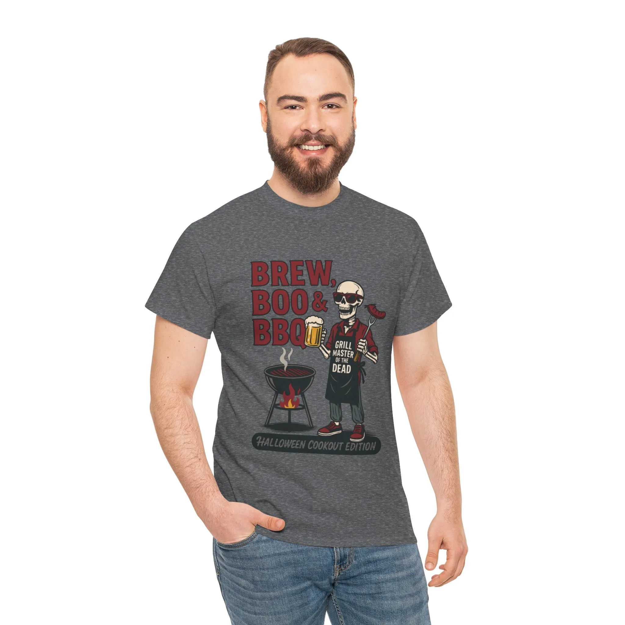 Halloween BBQ Men's T-Shirt, Brew Boo&BBQ Skeleton Grill Master Tee, Funny Dad Gift, Grill Master Tee, Grill Dad Halloween - Image 11