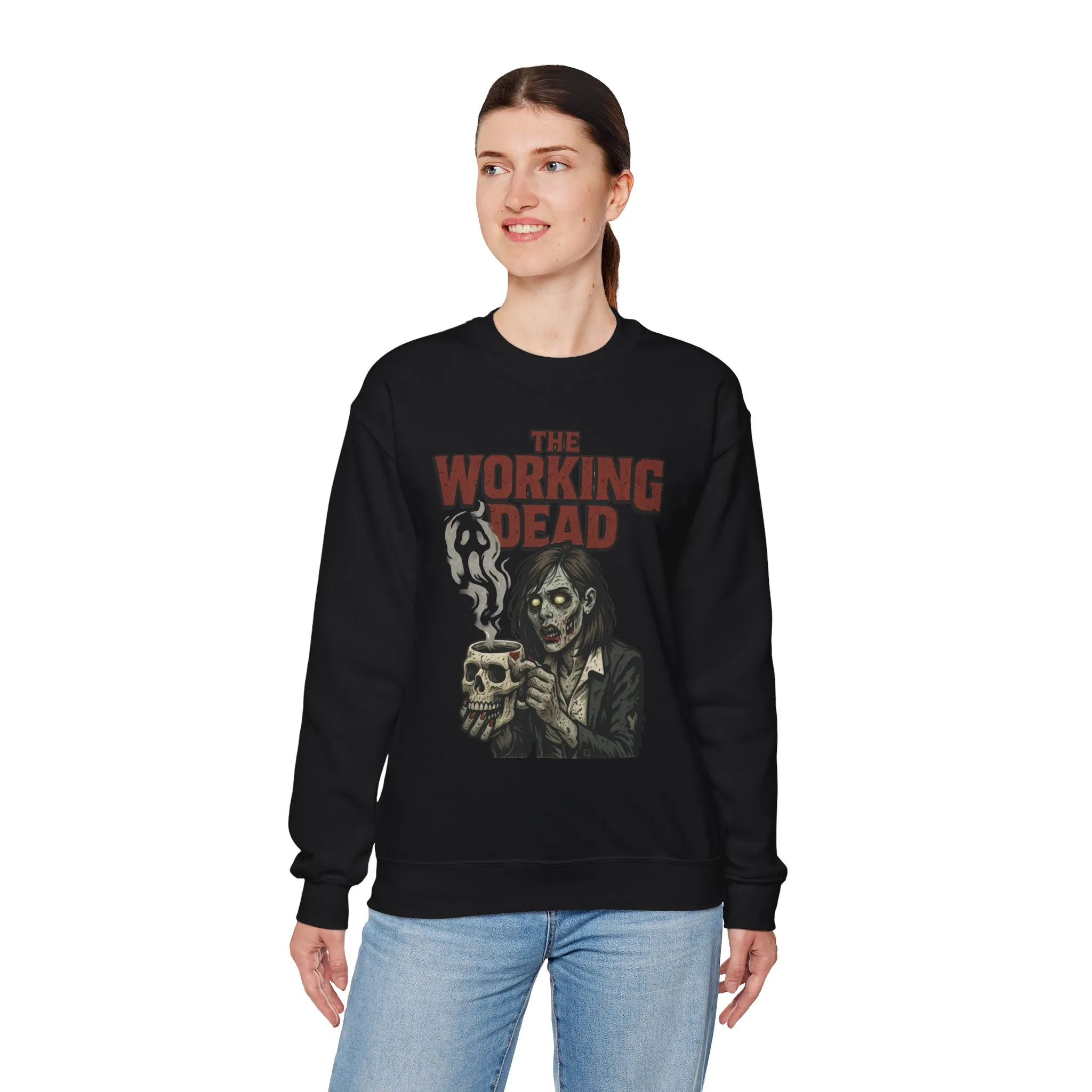 The Working Dead Women's Zombie Sweatshirt, Halloween Zombie Top, Work Humor Sweatshirt, Women's Heavy Blend™ Crewneck Sweatshirt - Image 9