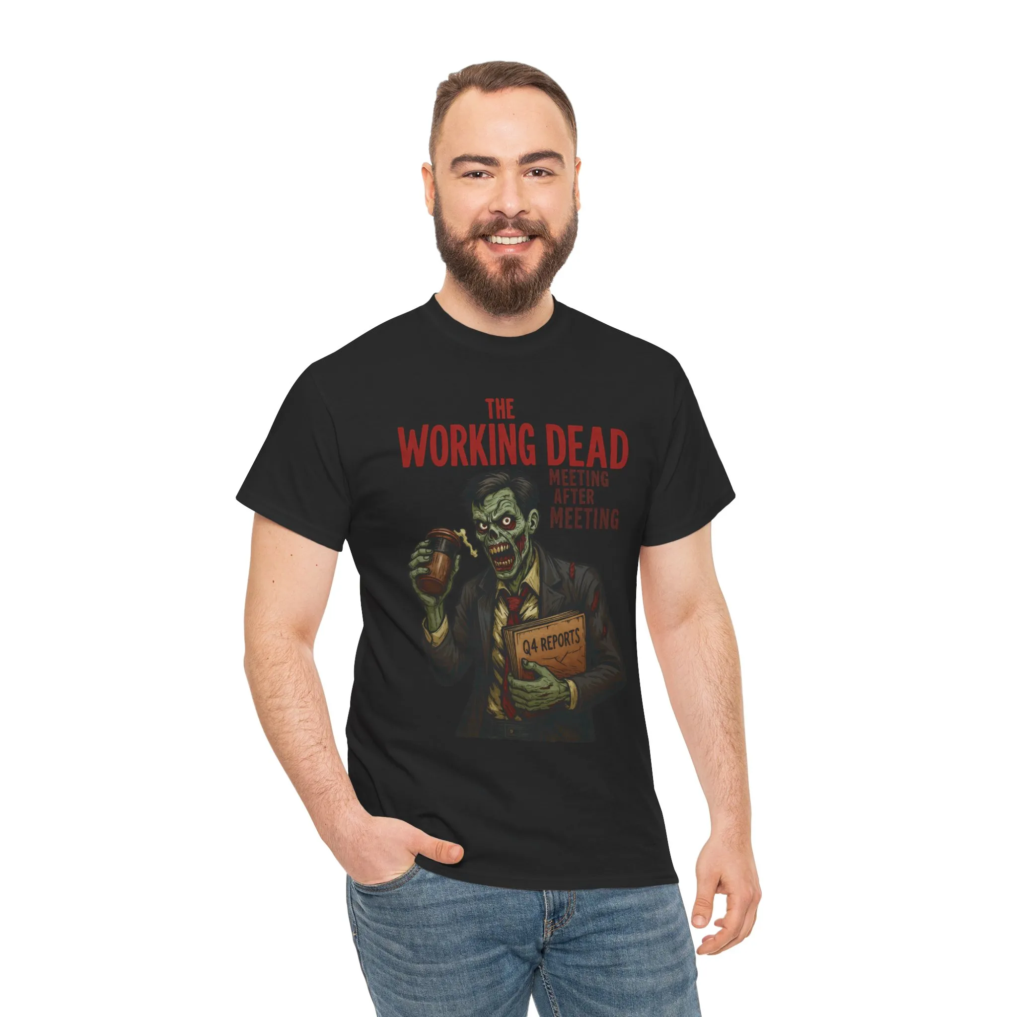 The Working Dead Men's Funny Zombie Work T-Shirt, Office Humor Tee, Meeting Joke Shirt, Halloween Office Tee - Image 7