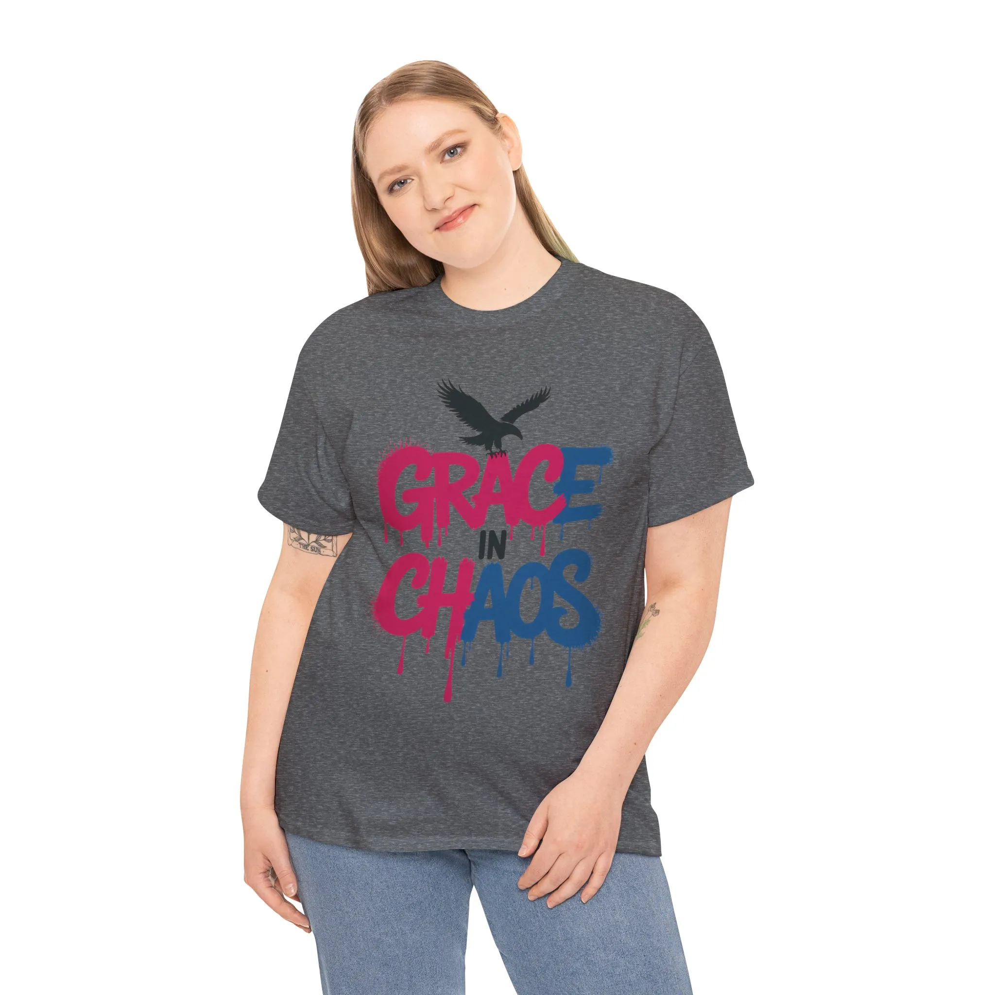 Women's Graffiti T-Shirt, Grace in Chaos Dripping Street Art Tee, Bold Urban Graphic Shirt - Image 9