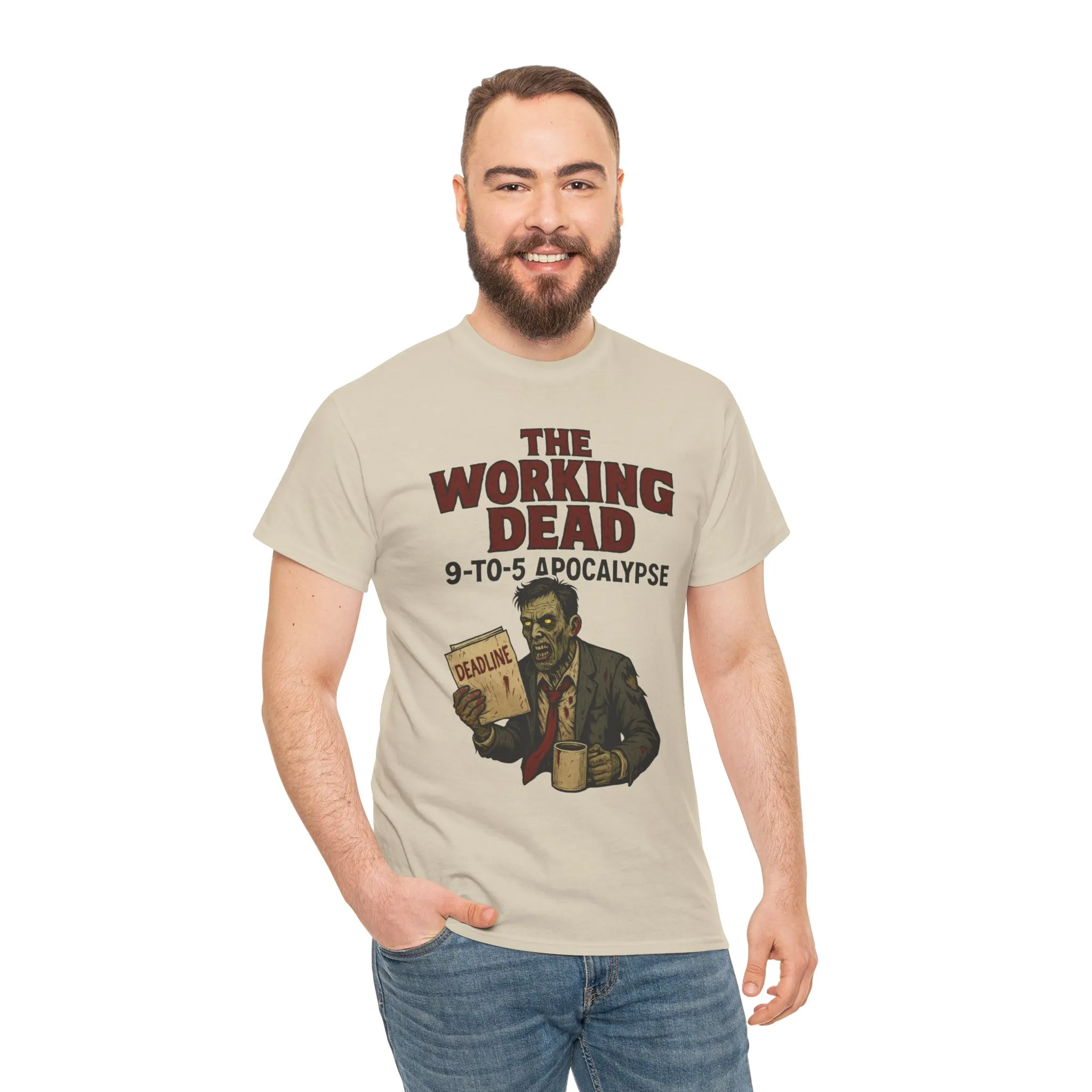 The Working Dead 9-to-5 Apocalypse Men's T-Shirt, Funny Horror Office Zombie Tee, Halloween Zombie Top, Work Humor Sweatshirt - Image 4