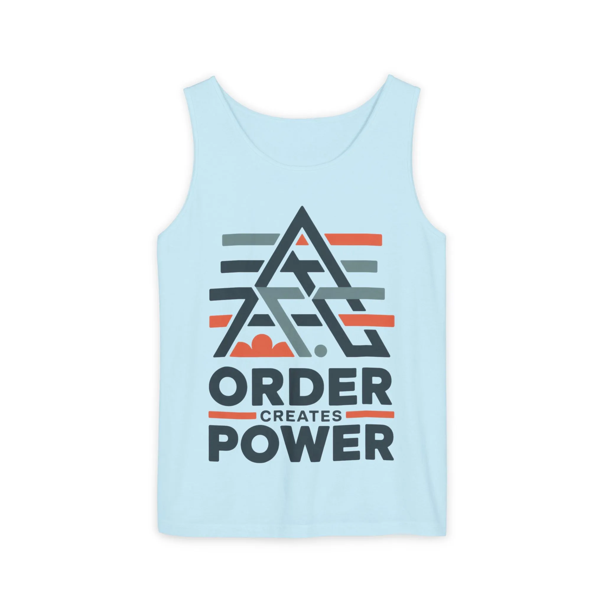 Mens Garment-Dyed Tank Top, Mens Tank Top Order Creates Power, Minimal Geometric Motivational Graphic Summer Shirt - Image 17