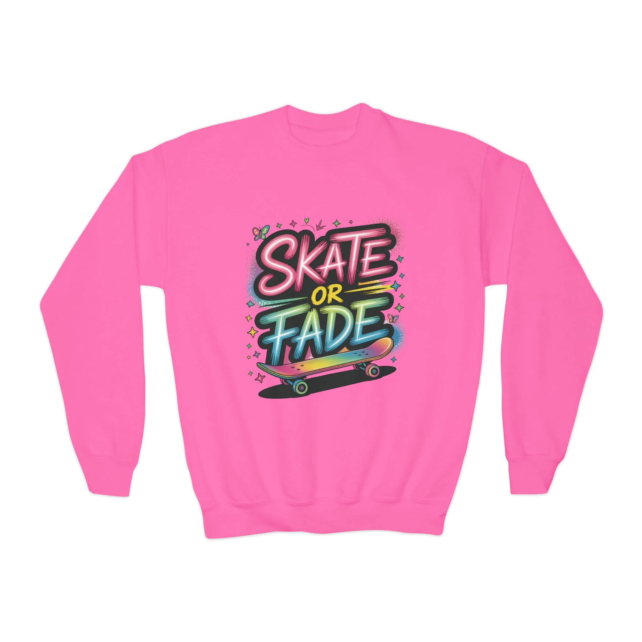 Youth Crewneck Sweatshirt, Skate Or Fade Girls Sweatshirt, Colorful Graffiti Skateboarding Crewneck Sweatshirt, Youth Streetwear Gift - Image 20