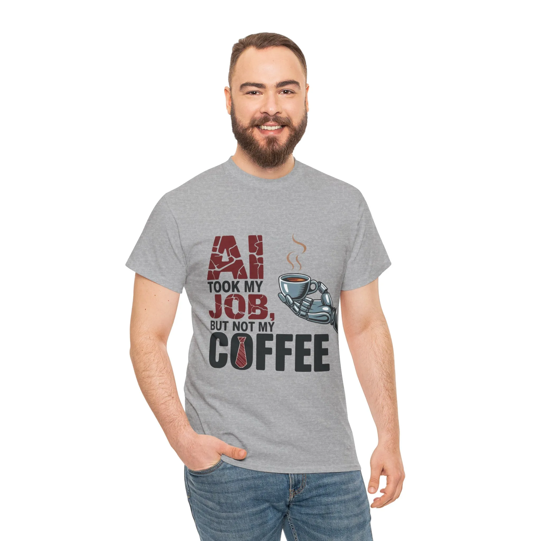 Men's AI Coffee T-Shirt, Funny Robot Humor Graphic Tee, Geek Job Joke Shirt for Him, Men's Heavy Cotton Tee, Sarcastic Work Shirt - Image 11