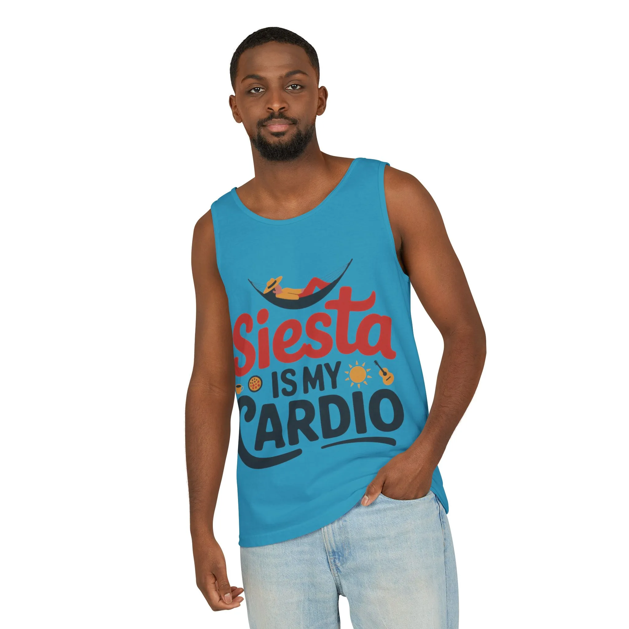 Mens Garment-Dyed Tank Top, Siesta Is My Cardio Funny Mens Tank Top Spain Humor - Image 14