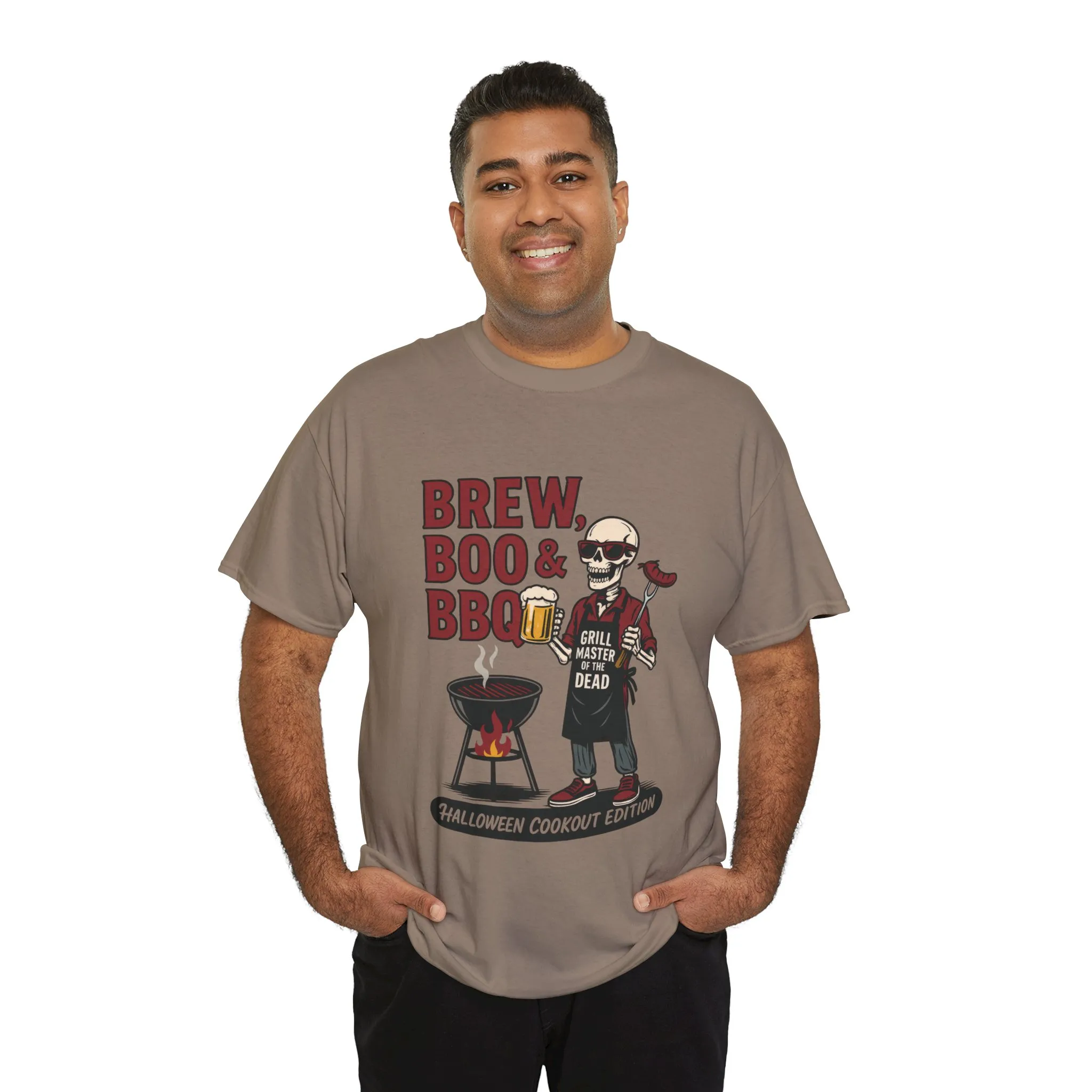Halloween BBQ Men's T-Shirt, Brew Boo&BBQ Skeleton Grill Master Tee, Funny Dad Gift, Grill Master Tee, Grill Dad Halloween - Image 6