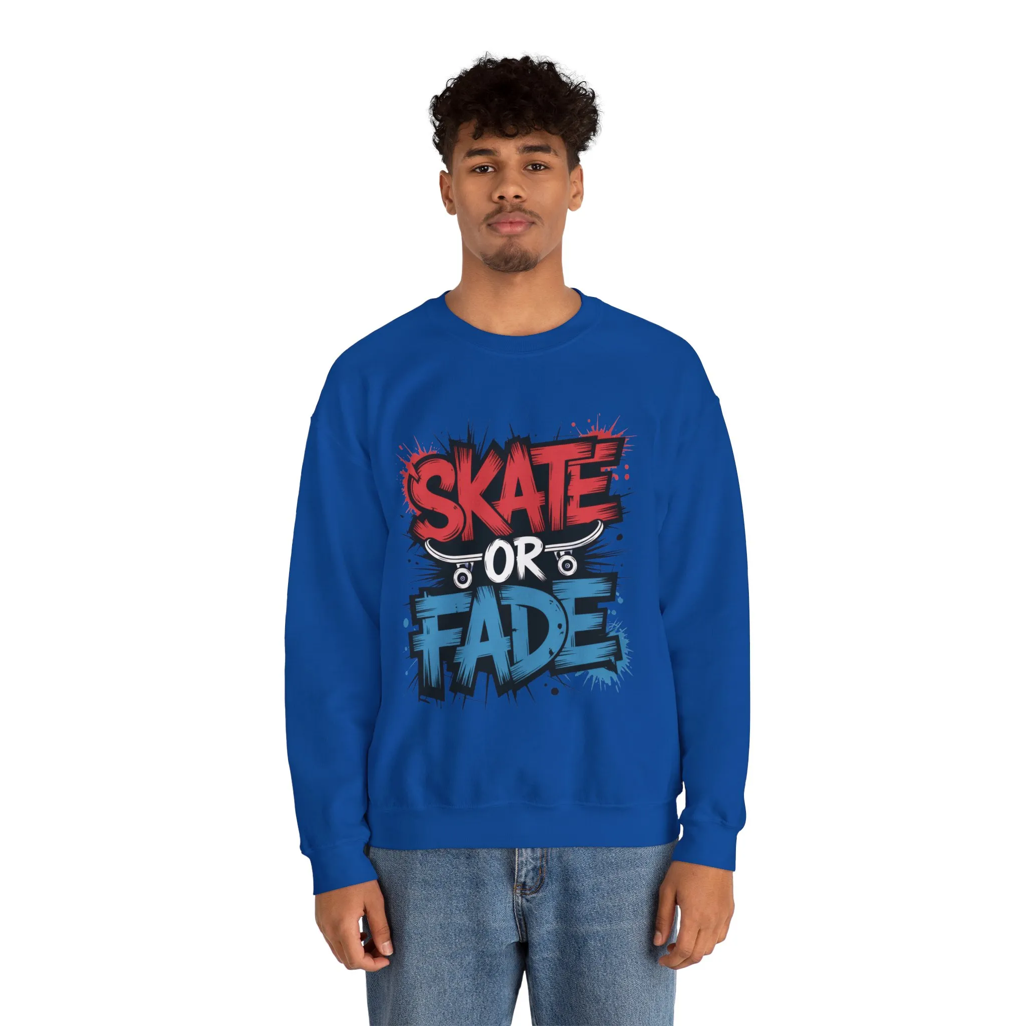 Skate Or Fade Men's Crewneck Sweatshirt, Graffiti Skateboarding Pullover, Urban Streetwear Top, Men's Heavy Blend™ Crewneck Sweatshirt - Image 23
