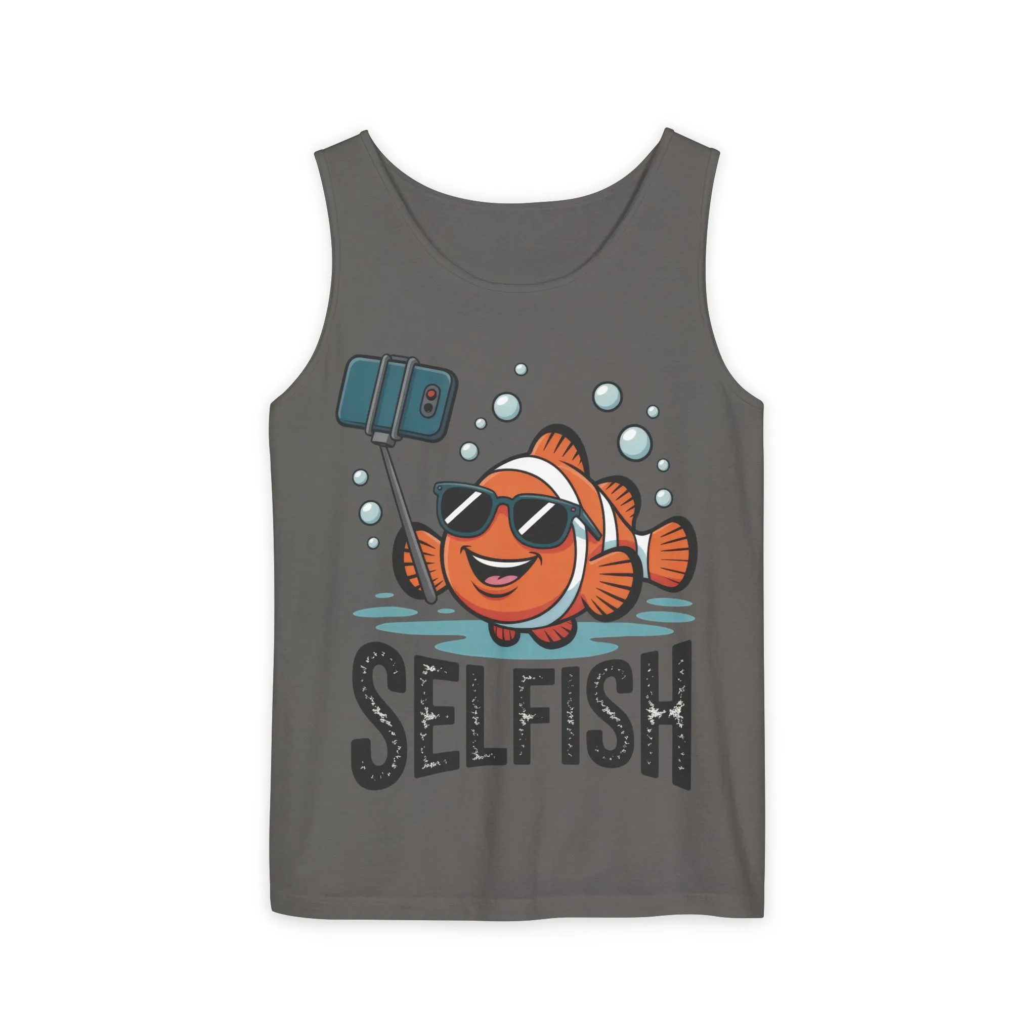 Mens Garment-Dyed Tank Top, Mens Selfish Funny Fish Tank Top, Cute Selfie Graphic Shirt, Ocean Humor Top - Image 7