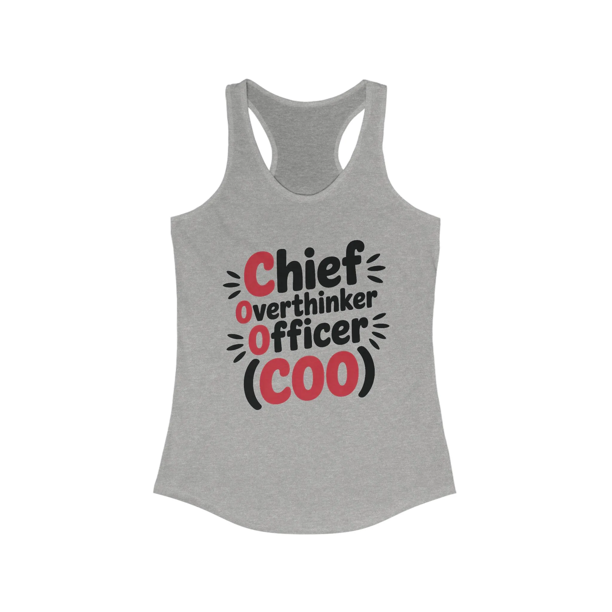 Women's Ideal Racerback Tank, Chief Overthinker Officer Tank Top, COO Funny Graphic Office Humor Summer Shirt - Image 5