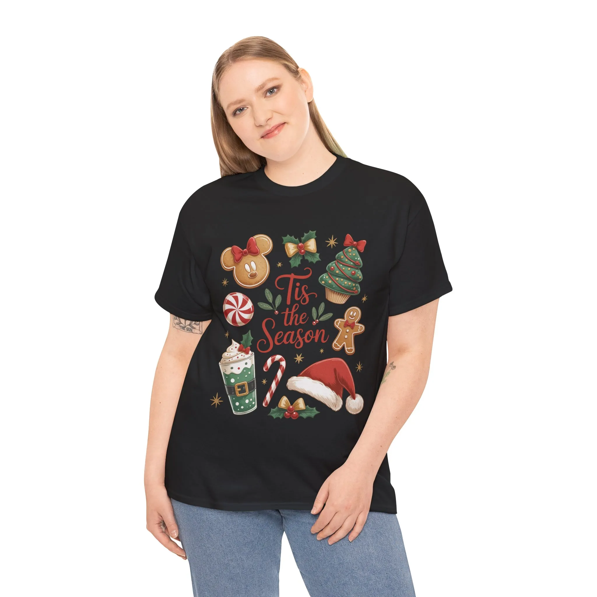 Women's Tis the Season Christmas Shirt, Cute Holiday Cookie - Coffee Tee, Women's Heavy Cotton Tee - Image 3