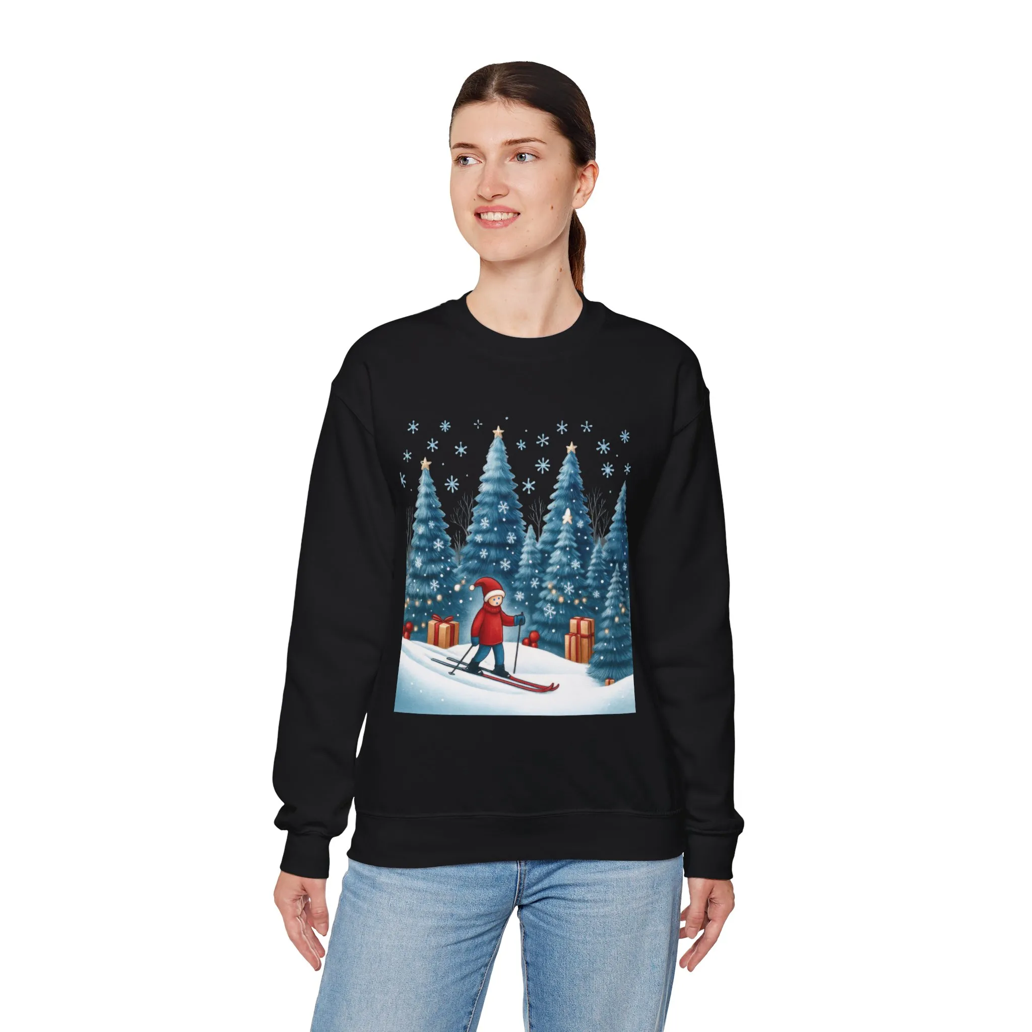 Womens Christmas Skiing Sweatshirt, Cozy Winter Holiday Pullover, Women's Heavy Blend™ Crewneck Sweatshirt - Image 9