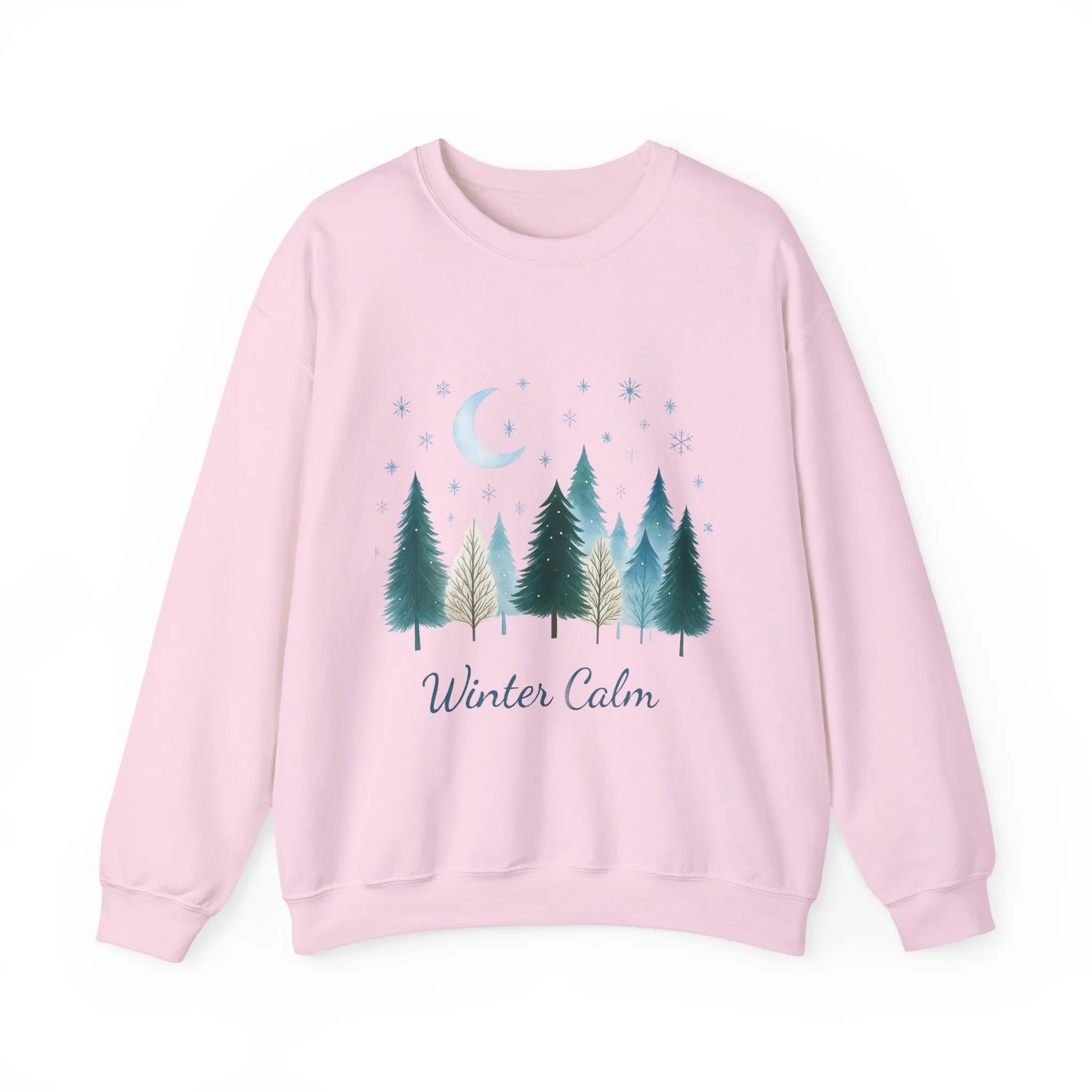 Winter Calm Sweatshirt, Minimalist Christmas Forest Pullover, Serene Winter Moon Scene Sweater for Women - Image 22