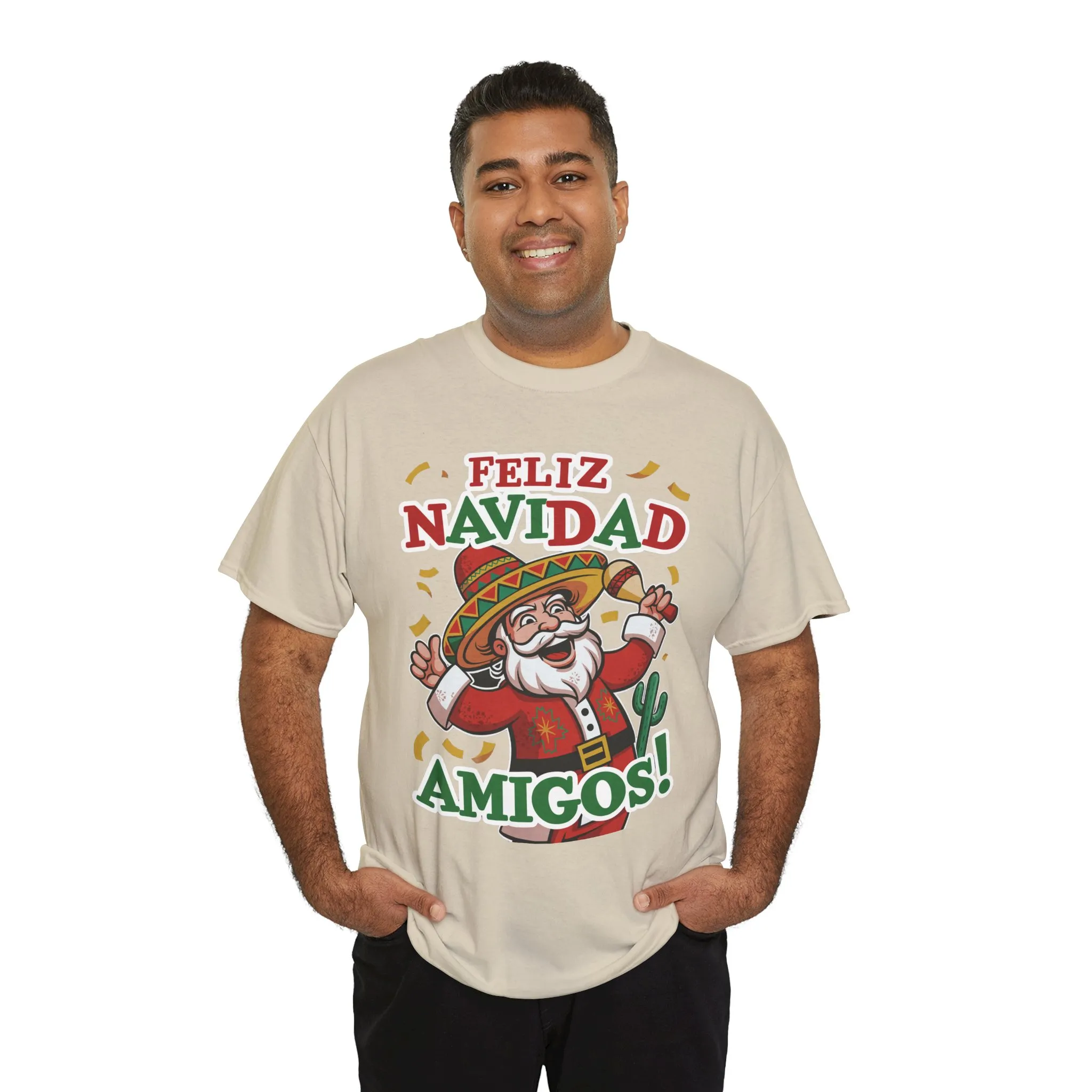 Feliz Navidad Amigos! Funny Mexican Santa Christmas T-Shirt, Latin Holiday Tee, Sombrero Santa Fiesta Shirt - Image 9