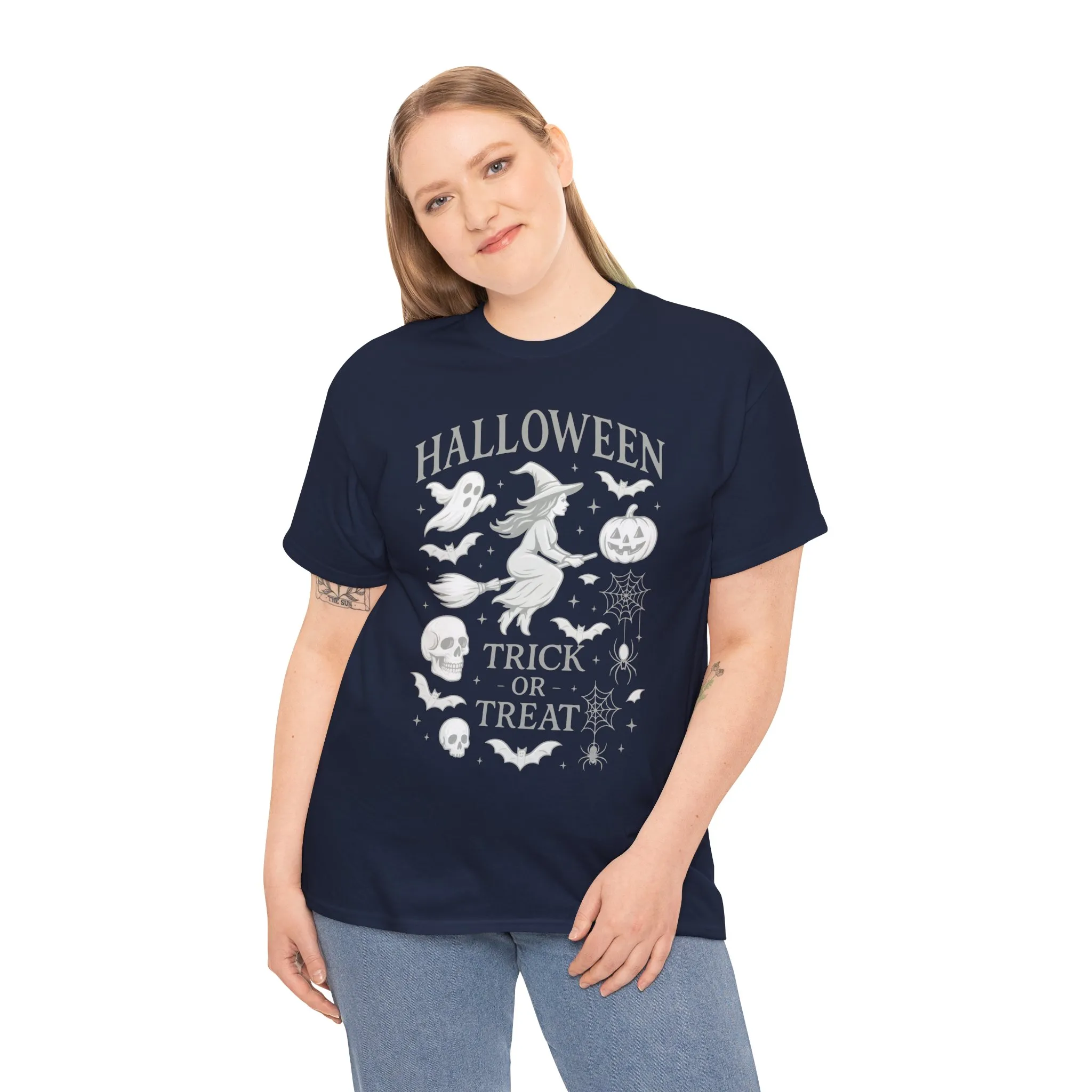Halloween Witch Flying Broomstick T-Shirt, Trick or Treat Ghost Pumpkin Skull Spider Web Women's Tee - Image 21