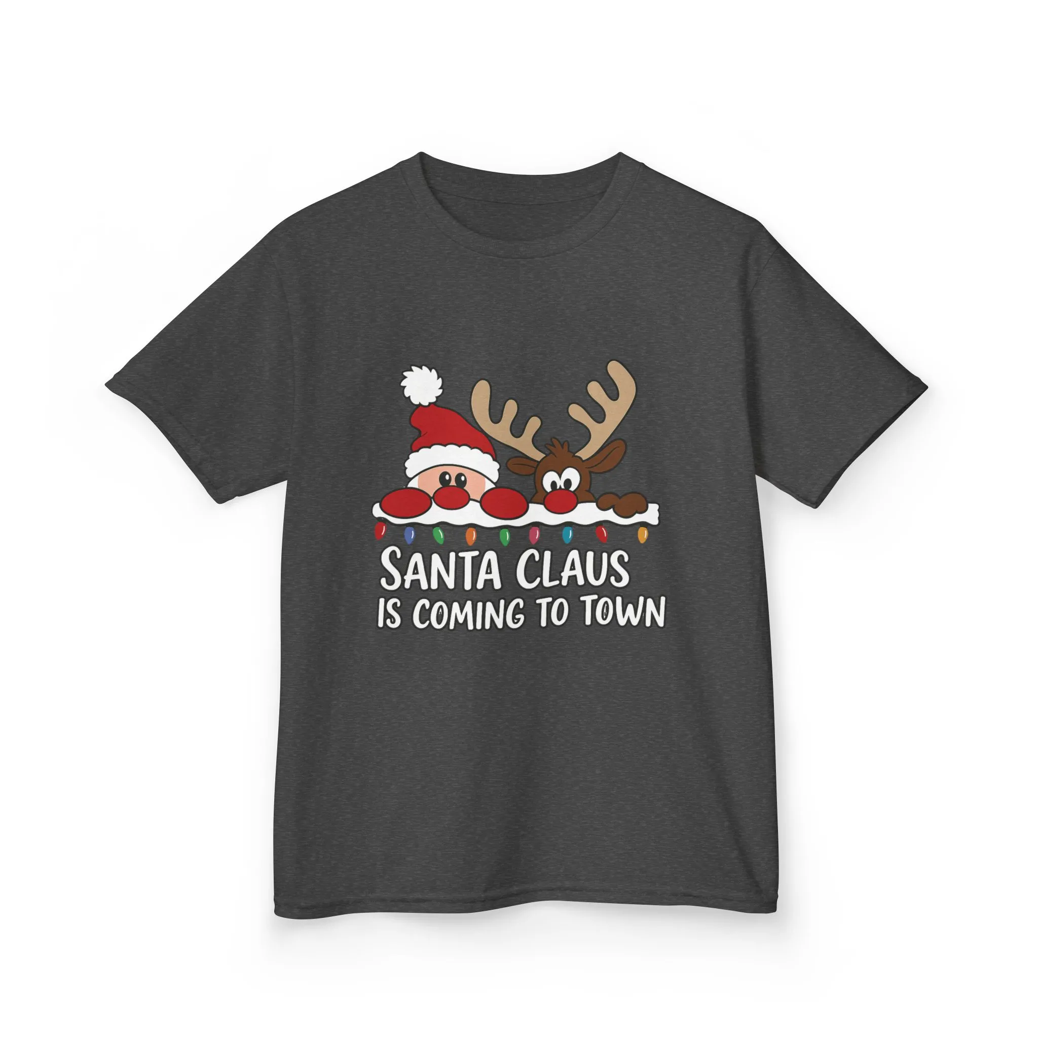 Santa Claus Is Coming to Town Kids Christmas T-Shirt, Cute Reindeer - Santa Holiday Tee - Image 7