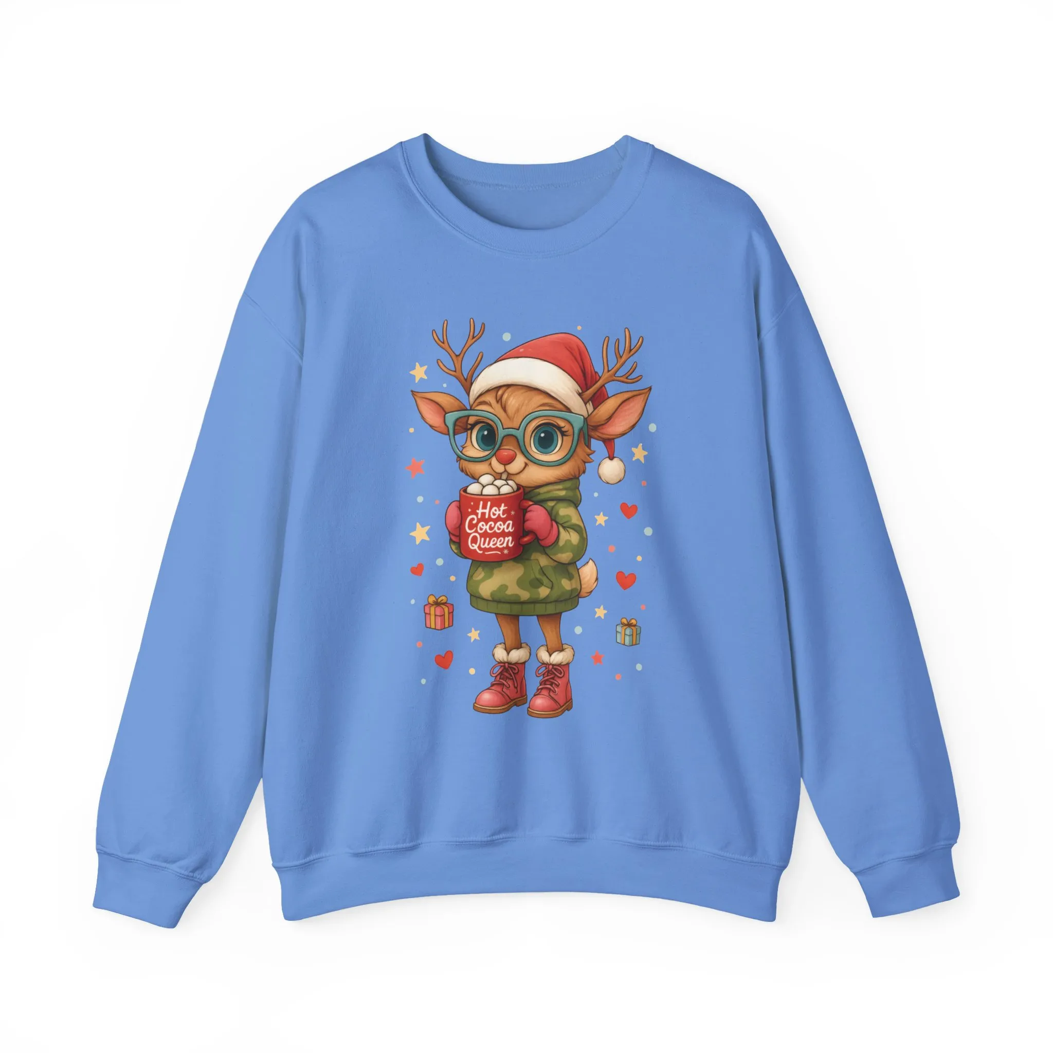 Hot Cocoa Queen Christmas Women's Sweatshirt, Cute Cozy Holiday Reindeer Pullover - Image 10