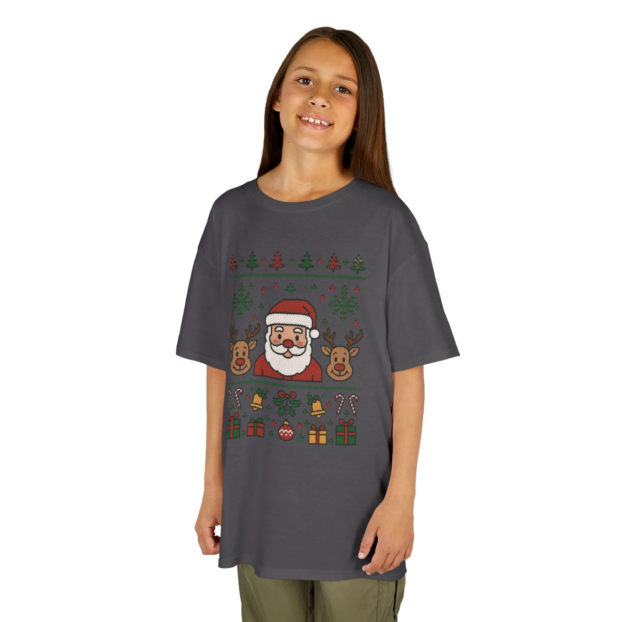 Santa - Reindeer Christmas Shirt for Kids, Cute Holiday Tee, Kids Heavy Cotton™ Tee - Image 14