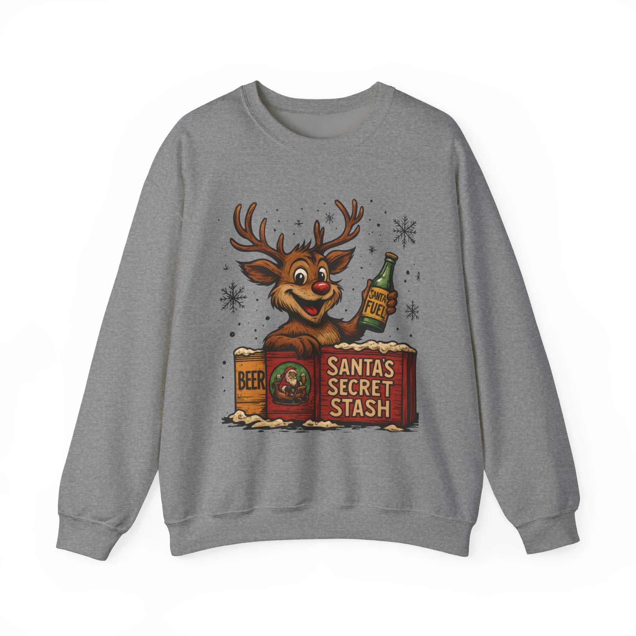Mens Funny Christmas Sweatshirt, Santa's Secret Stash Reindeer Pullover, Men's Heavy Blend™ Crewneck Sweatshirt - Image 13